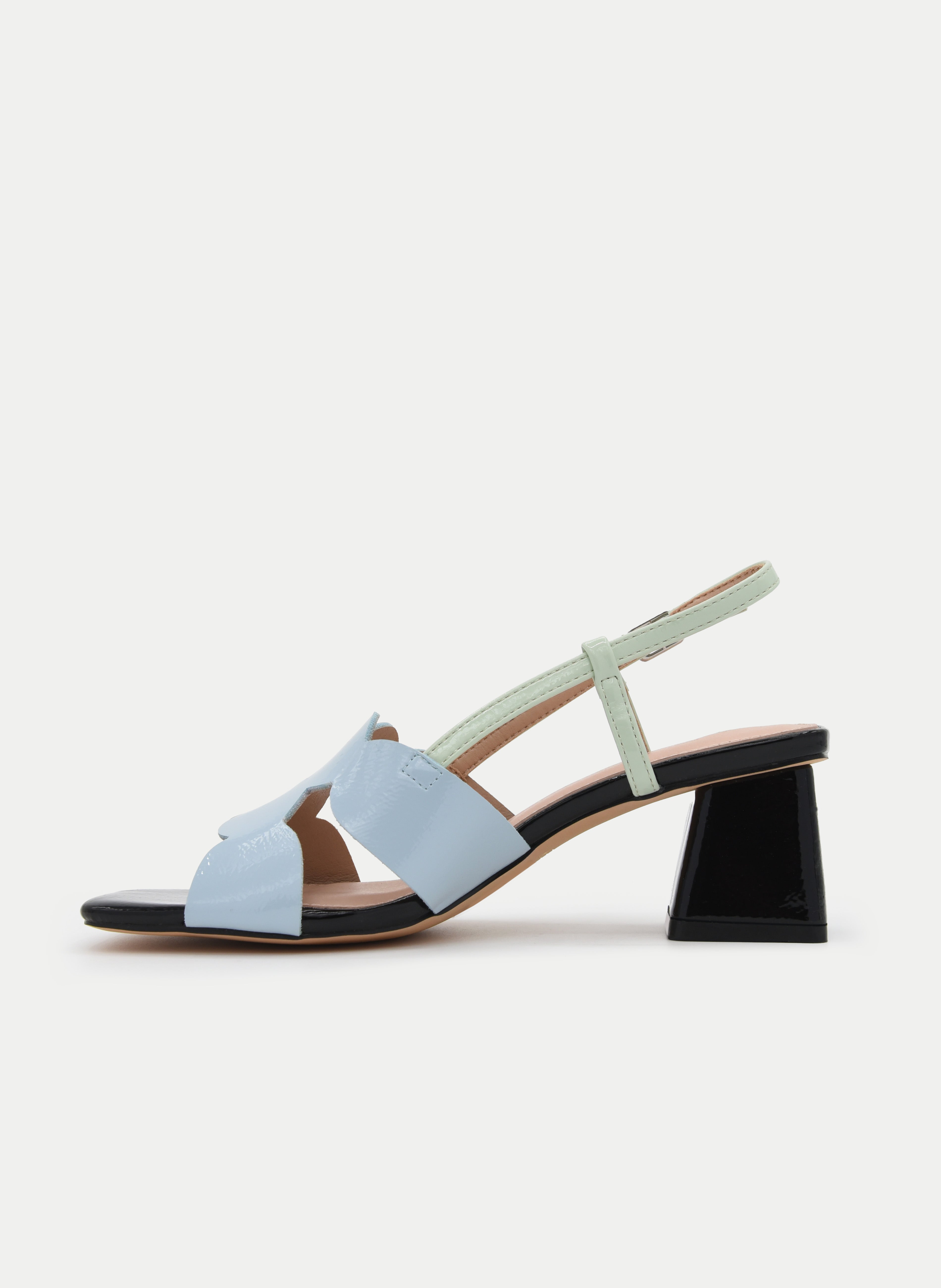 PASTEL BLUE SANDAL WITH GEOMETRIC BLACK HEEL