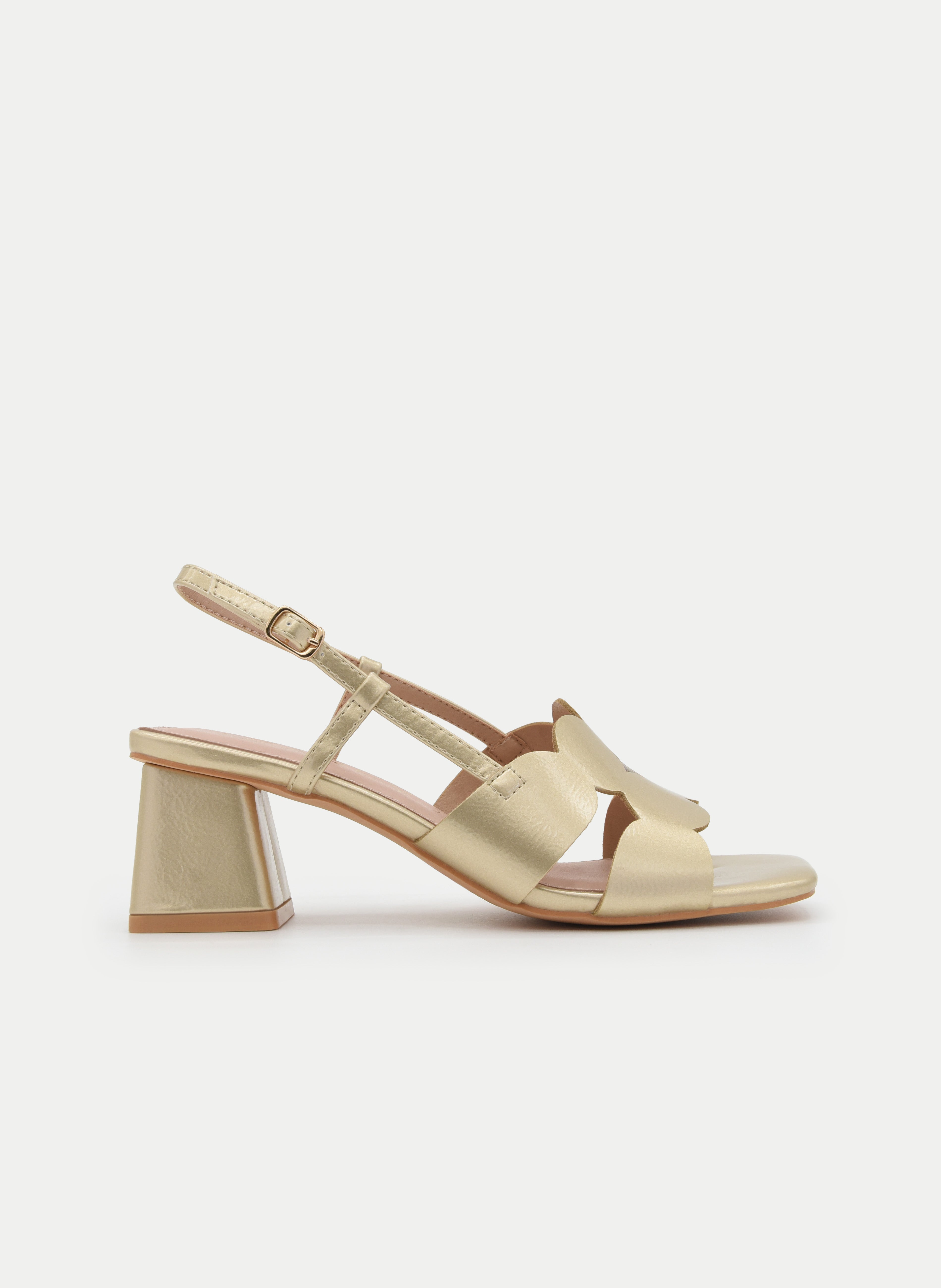 GOLD SANDALS WITH GEOMETRIC HEEL