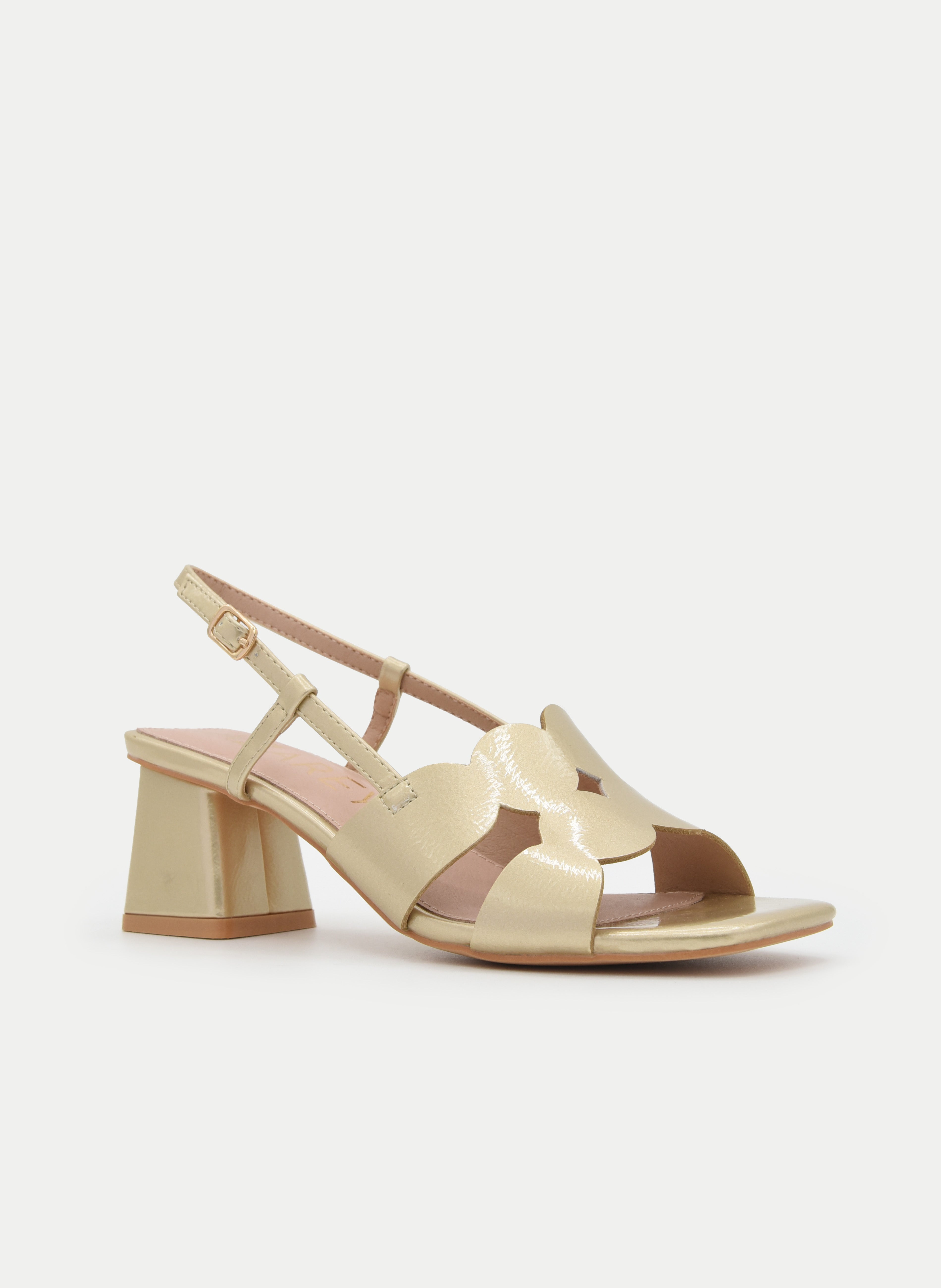 GOLD SANDALS WITH GEOMETRIC HEEL