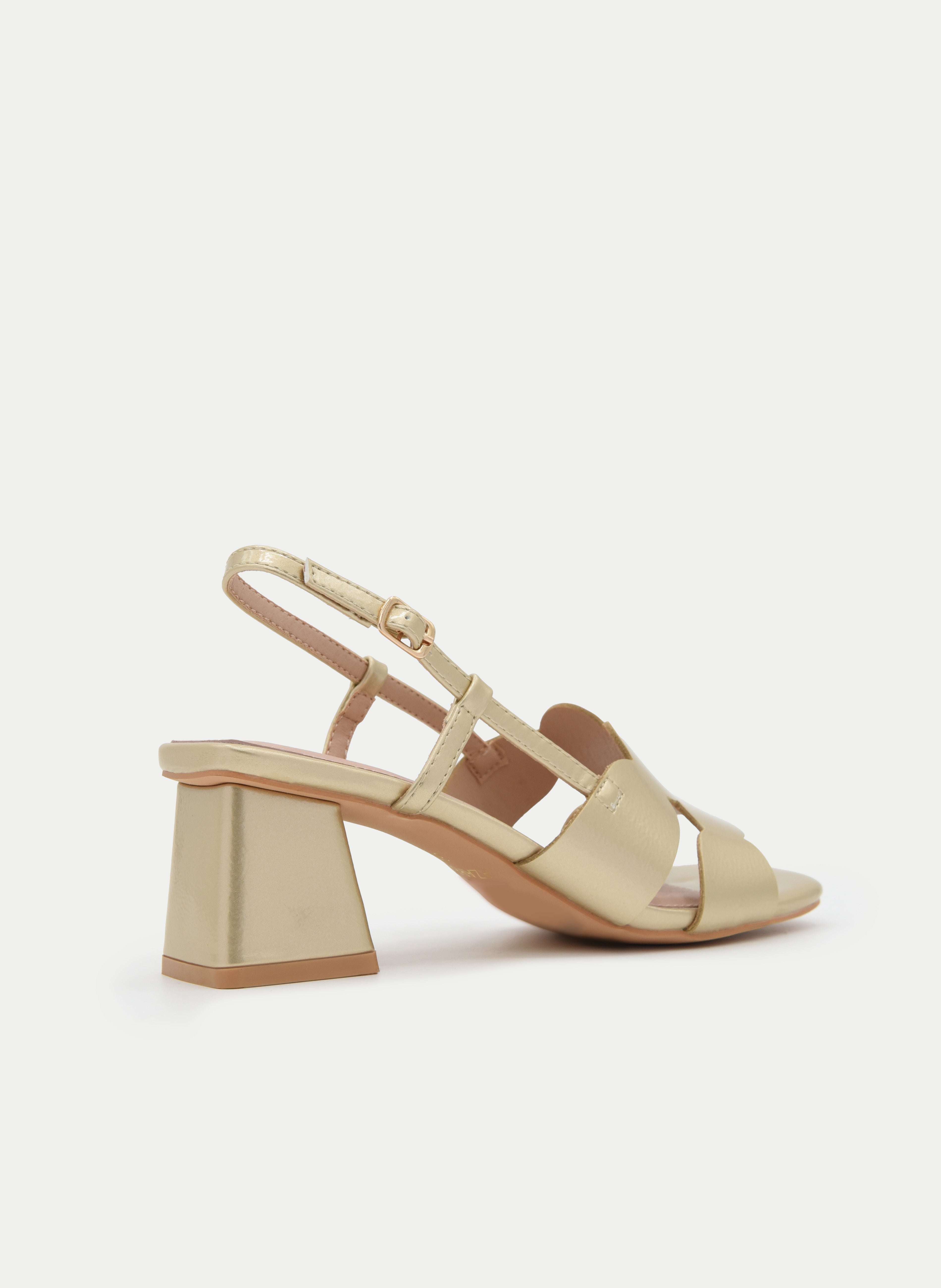 GOLD SANDALS WITH GEOMETRIC HEEL