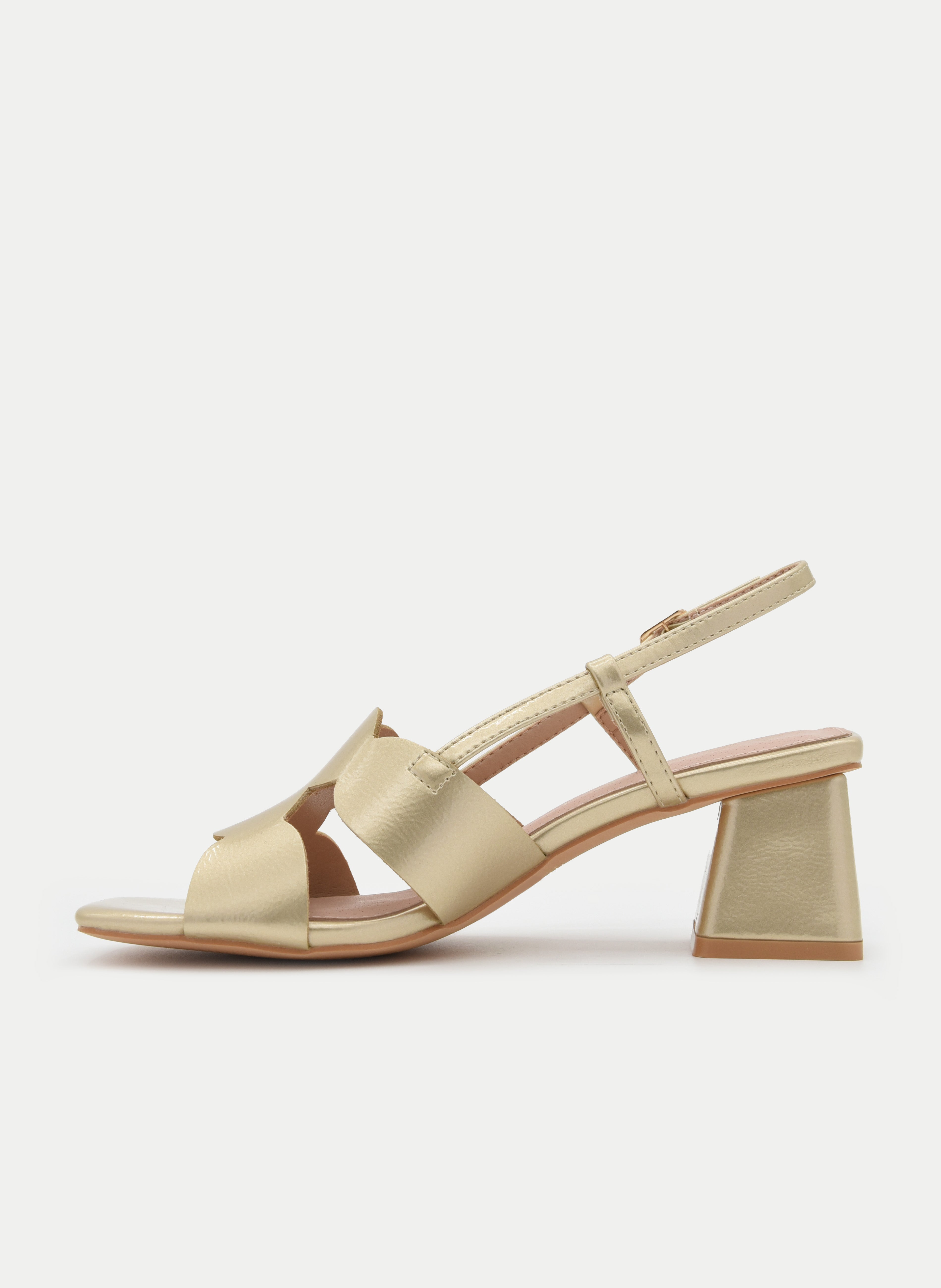 GOLD SANDALS WITH GEOMETRIC HEEL