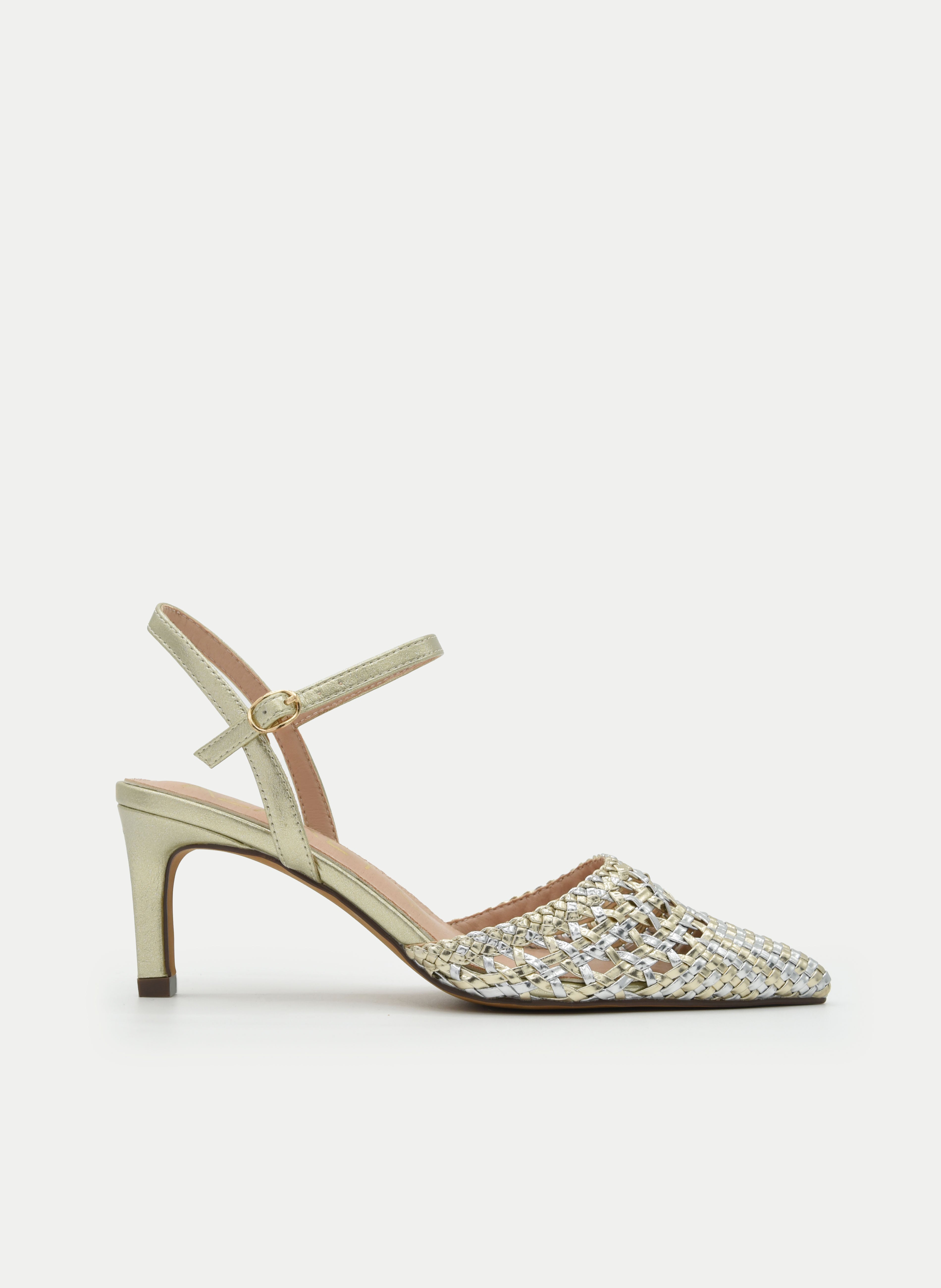 Braided Gold Backless Heeled Shoes