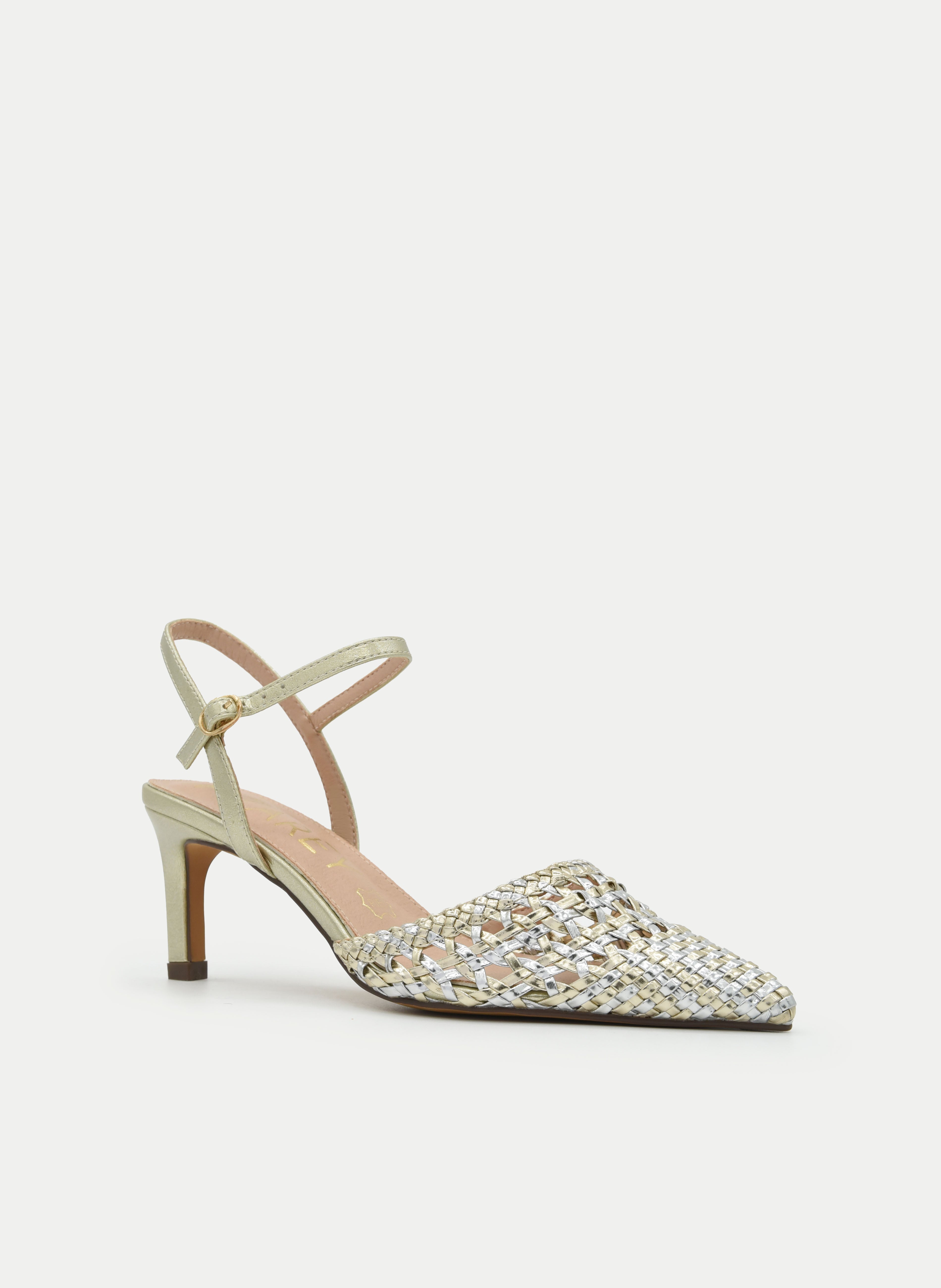 Braided Gold Backless Heeled Shoes