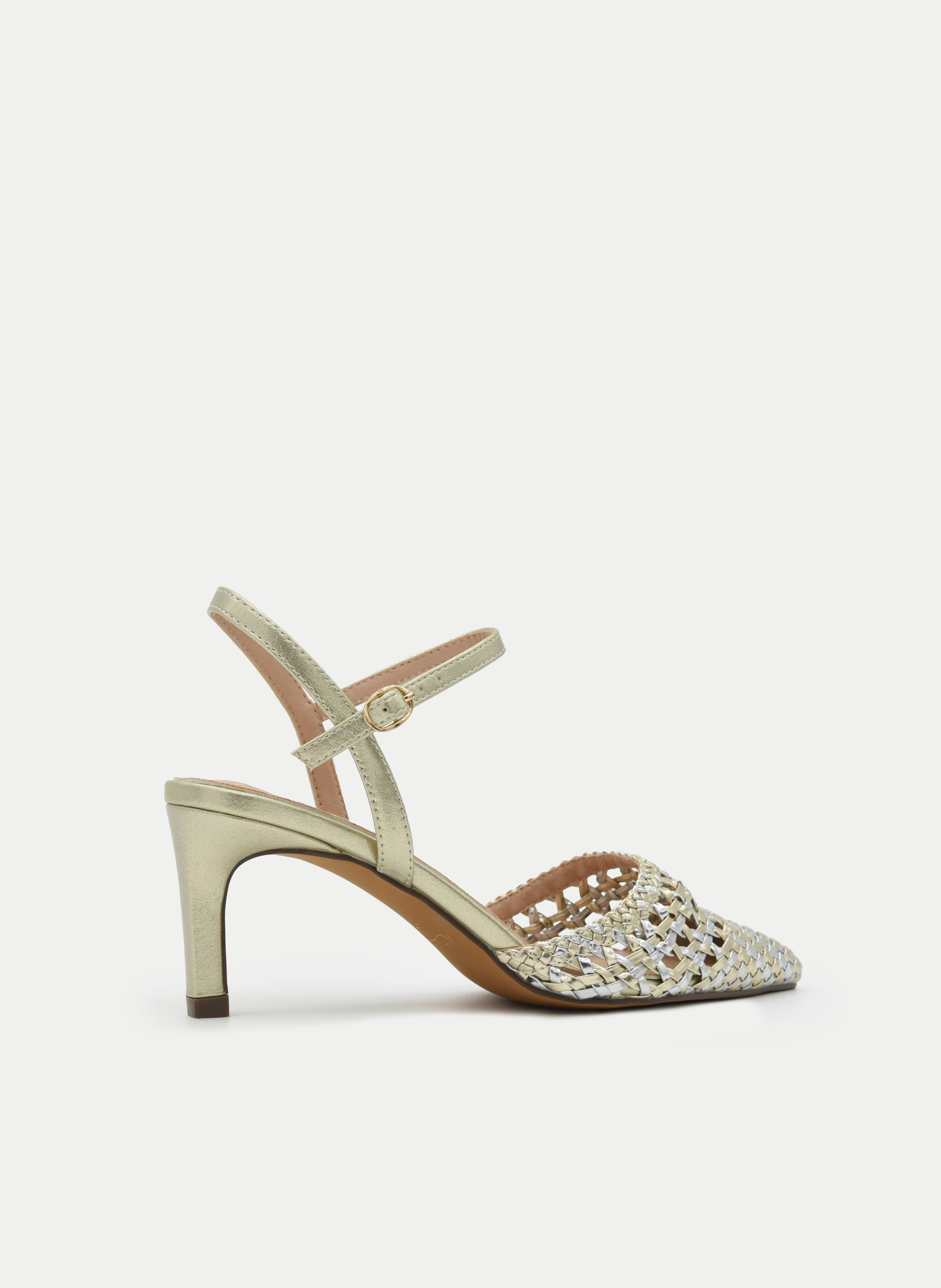 Braided Gold Backless Heeled Shoes