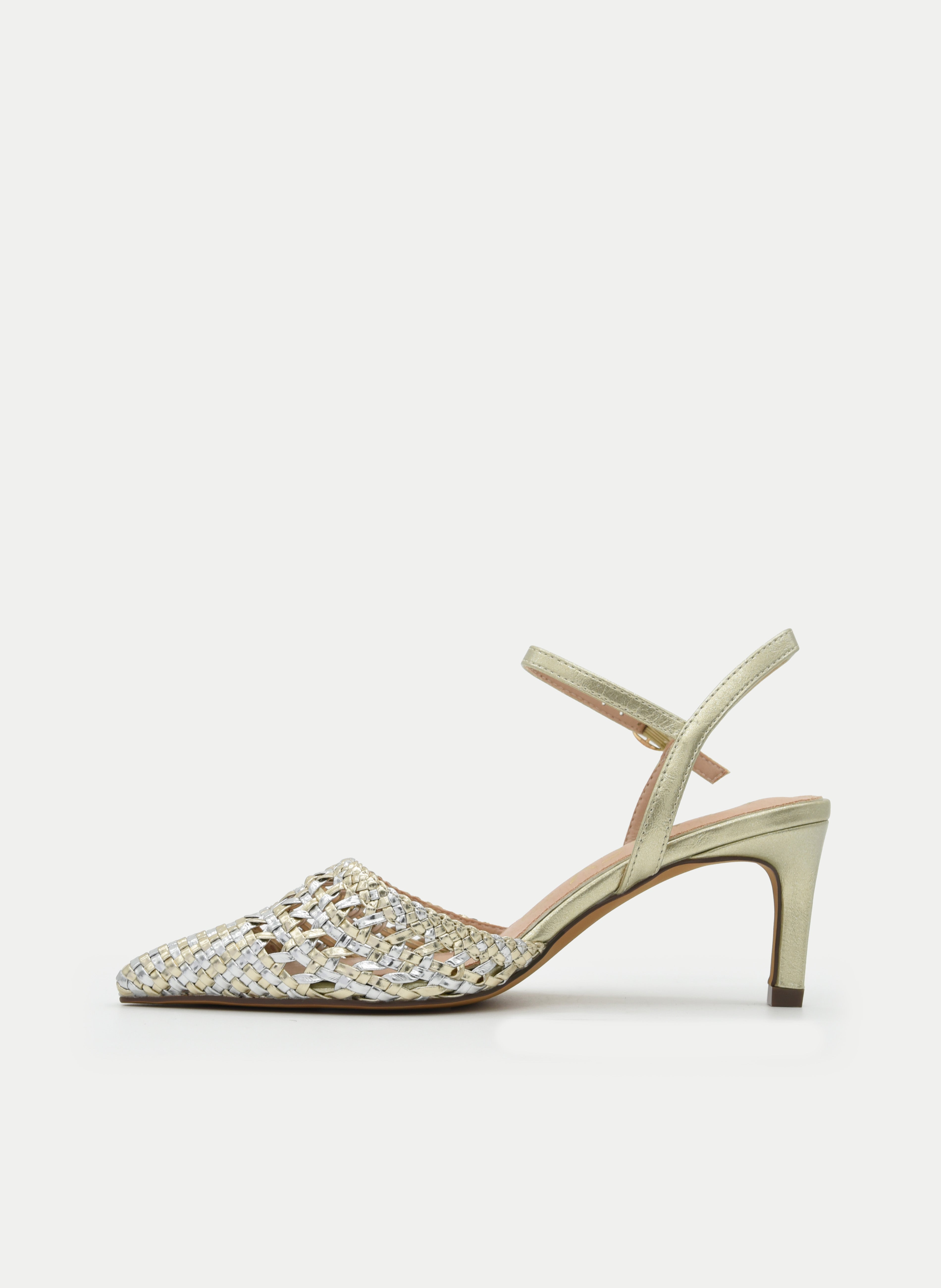 Braided Gold Backless Heeled Shoes