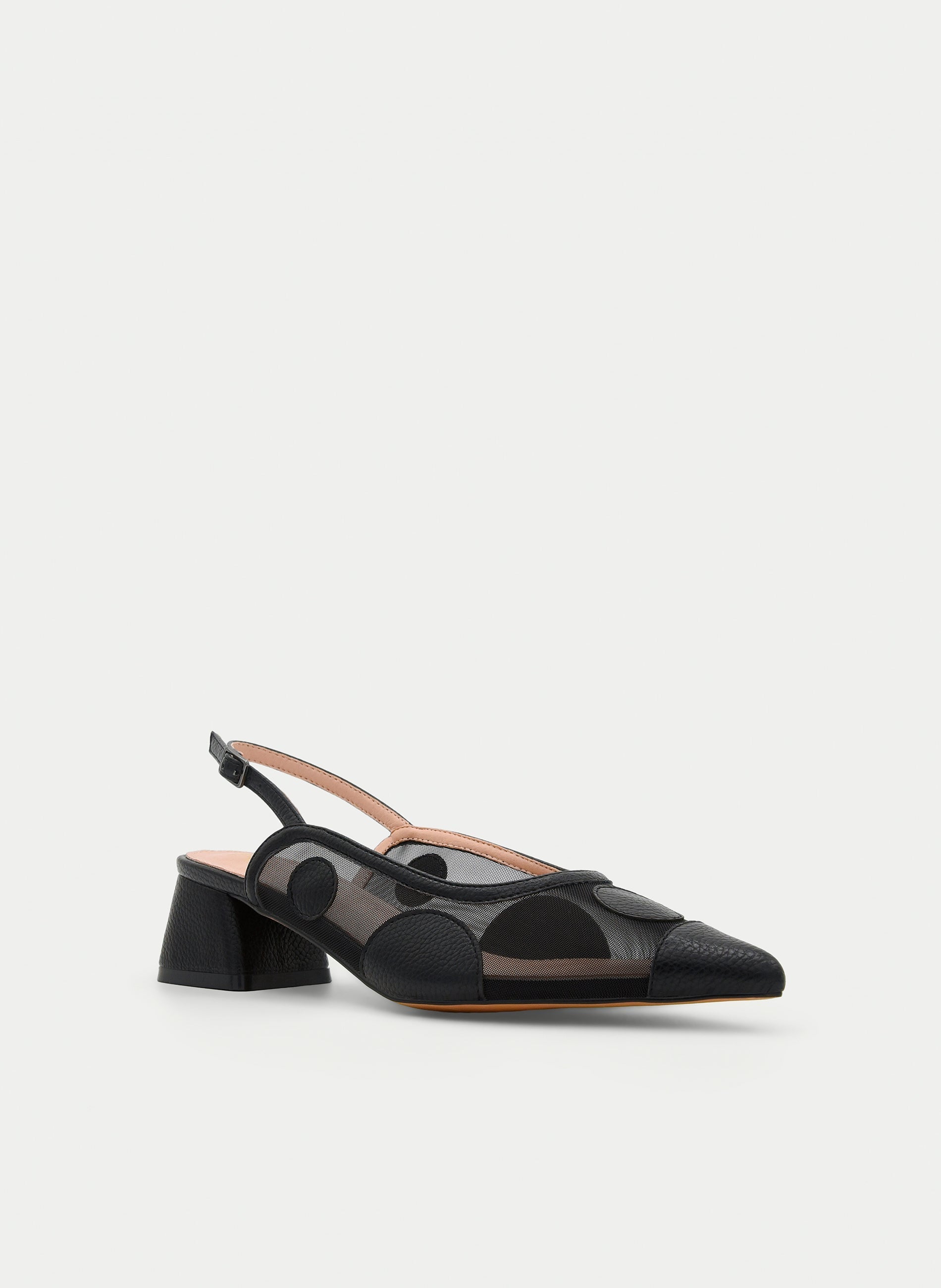 ZAPATO DESTALONADO NEGRO DE MESH CON TACÓN CUADRADO
