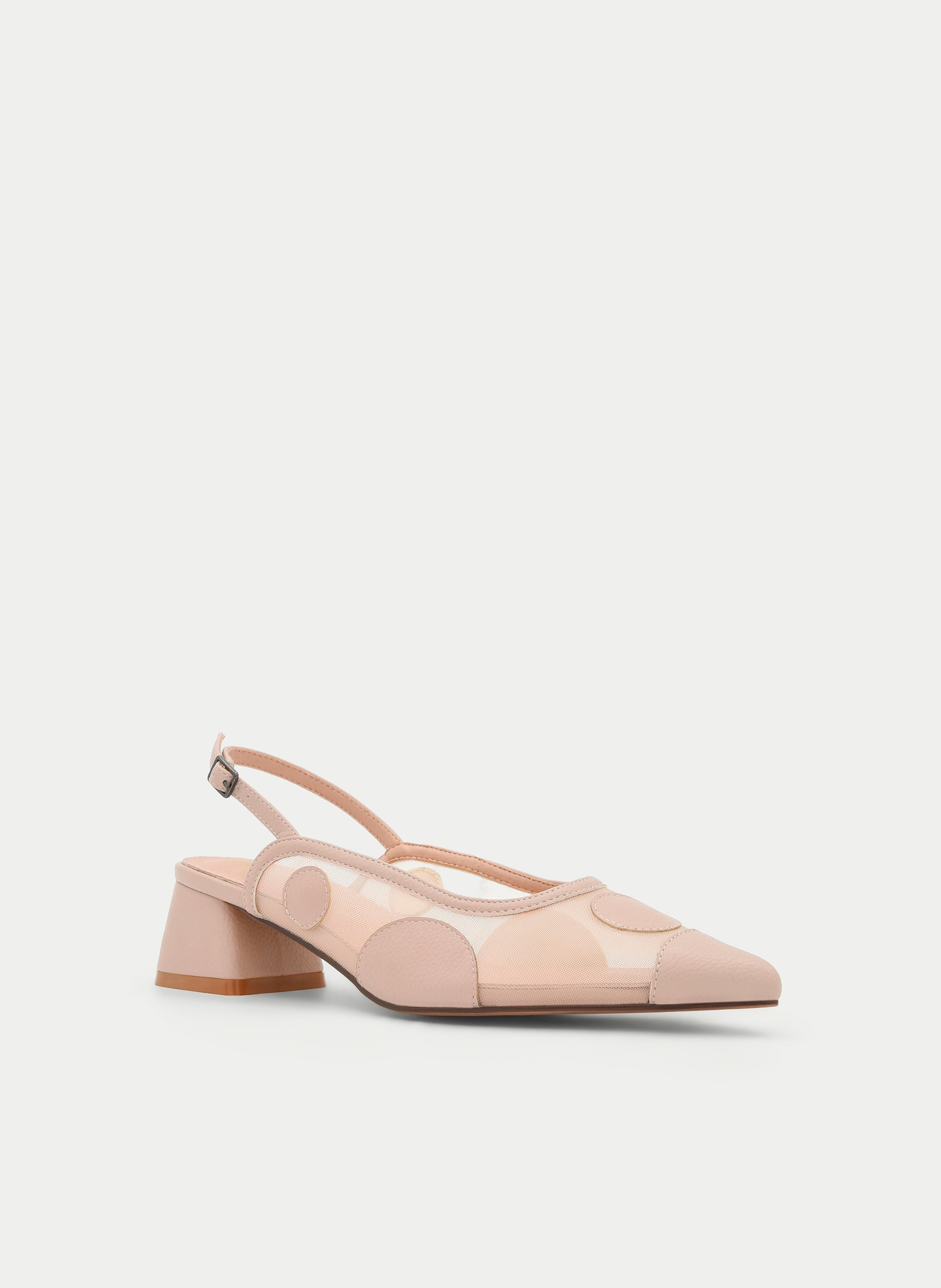ZAPATO DESTALONADO TAUPE DE MESH CON TACÓN CUADRADO