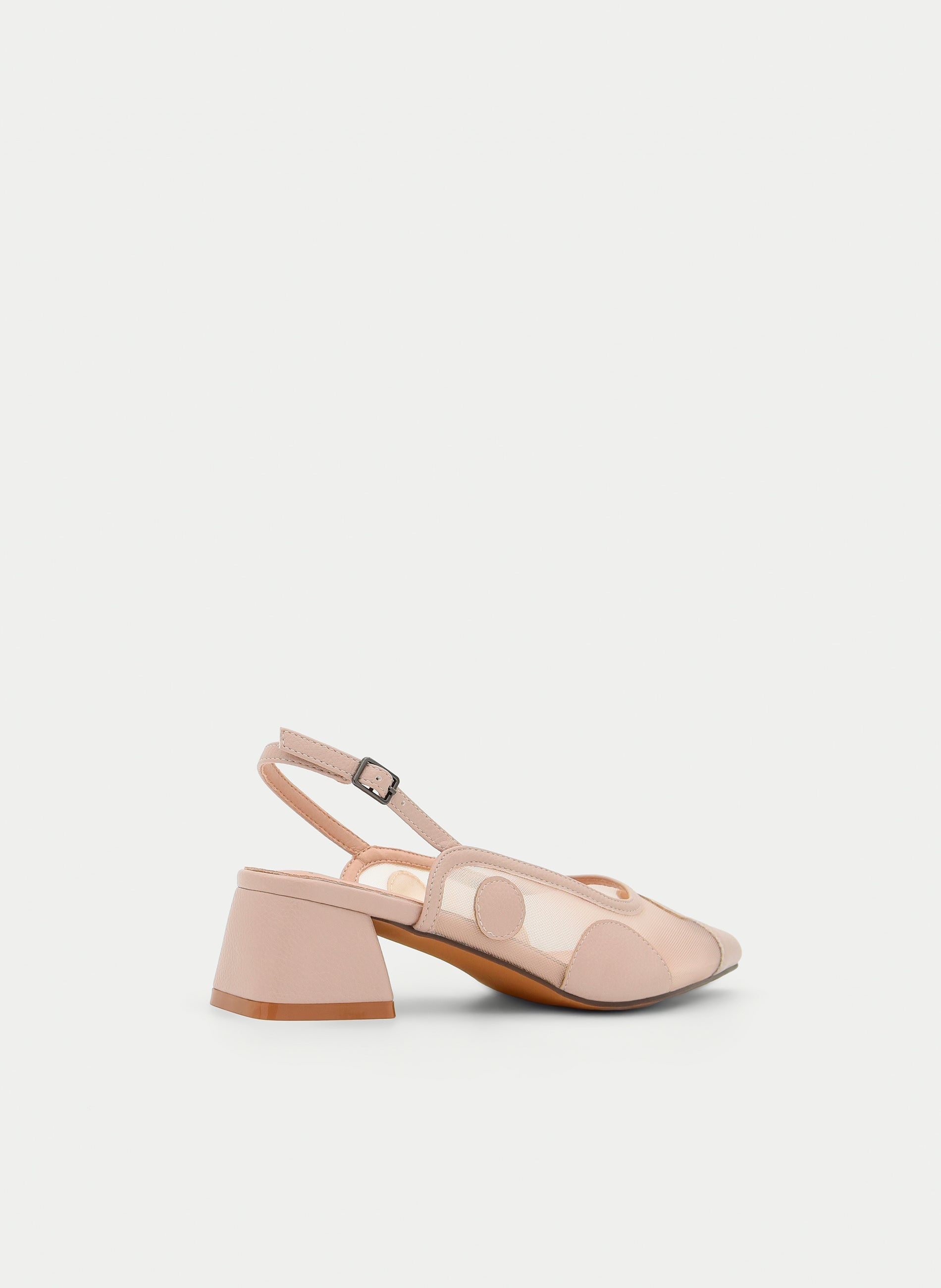 ZAPATO DESTALONADO TAUPE DE MESH CON TACÓN CUADRADO