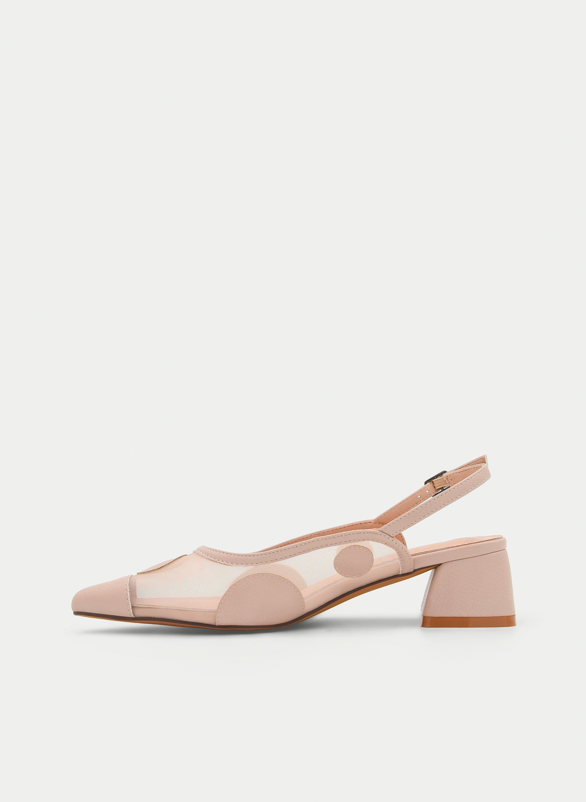 ZAPATO DESTALONADO TAUPE DE MESH CON TACÓN CUADRADO