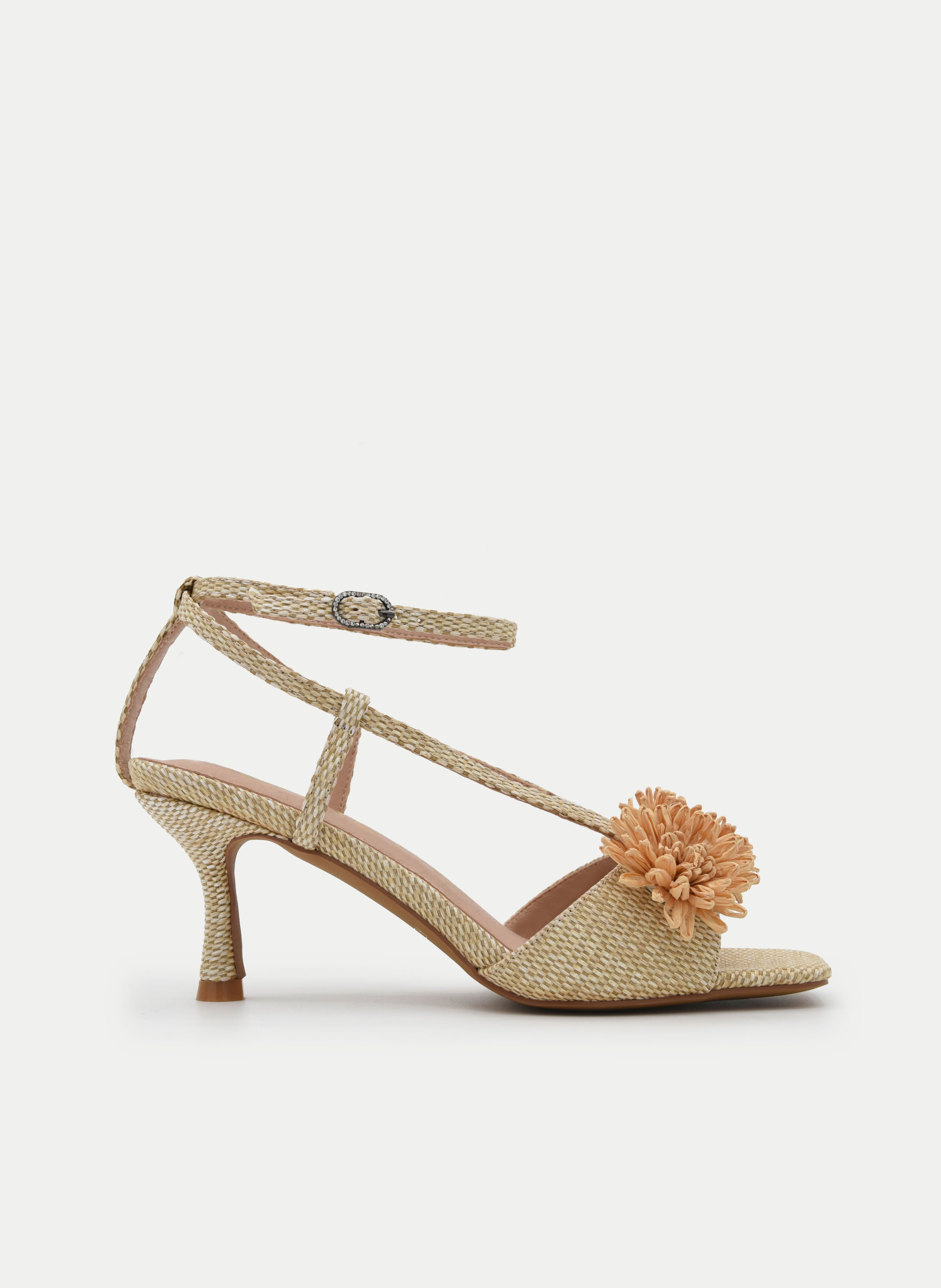 NATURAL SANDALS MEDIUM HEEL FLOWER