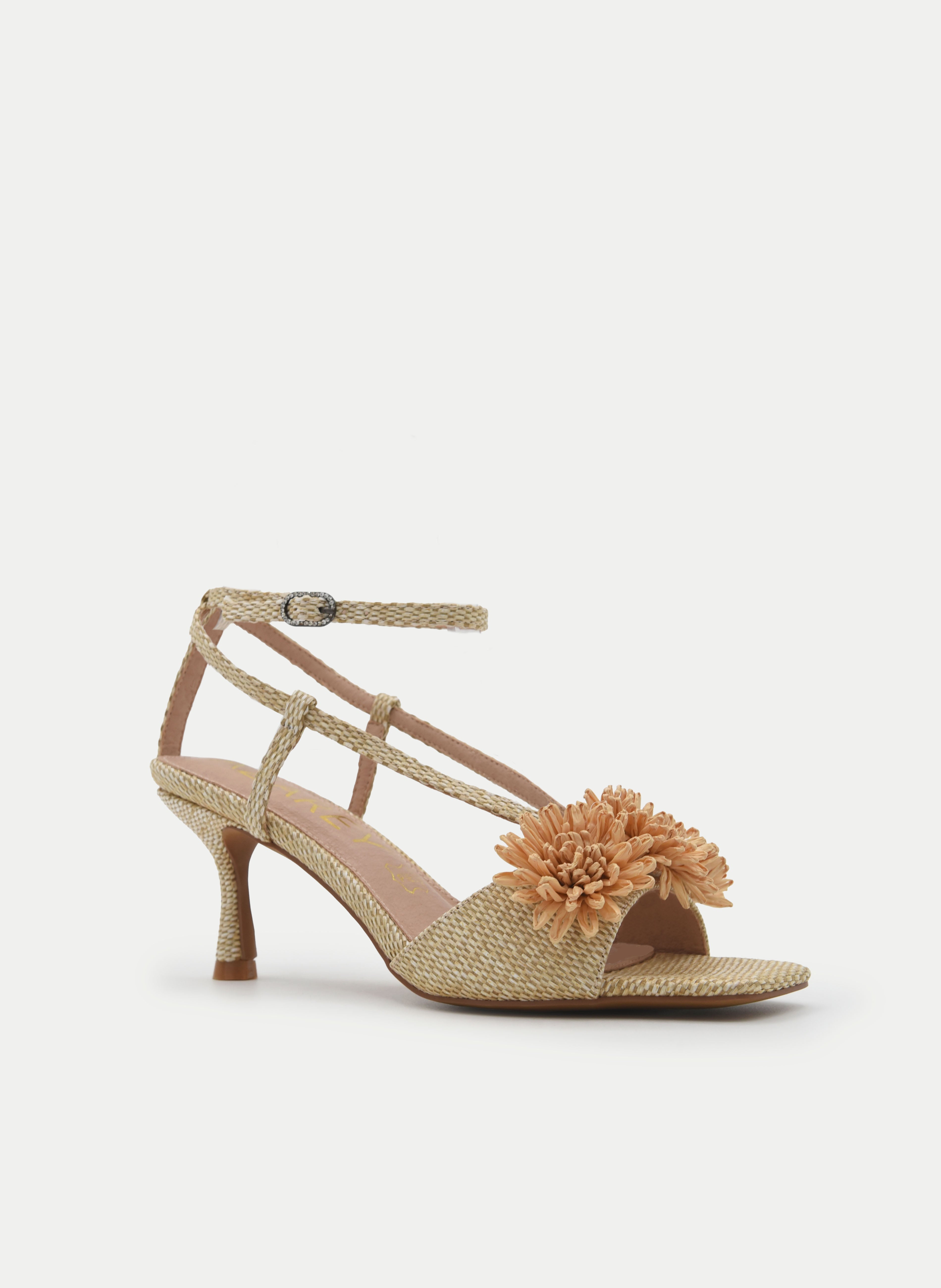 NATURAL SANDALS MEDIUM HEEL FLOWER
