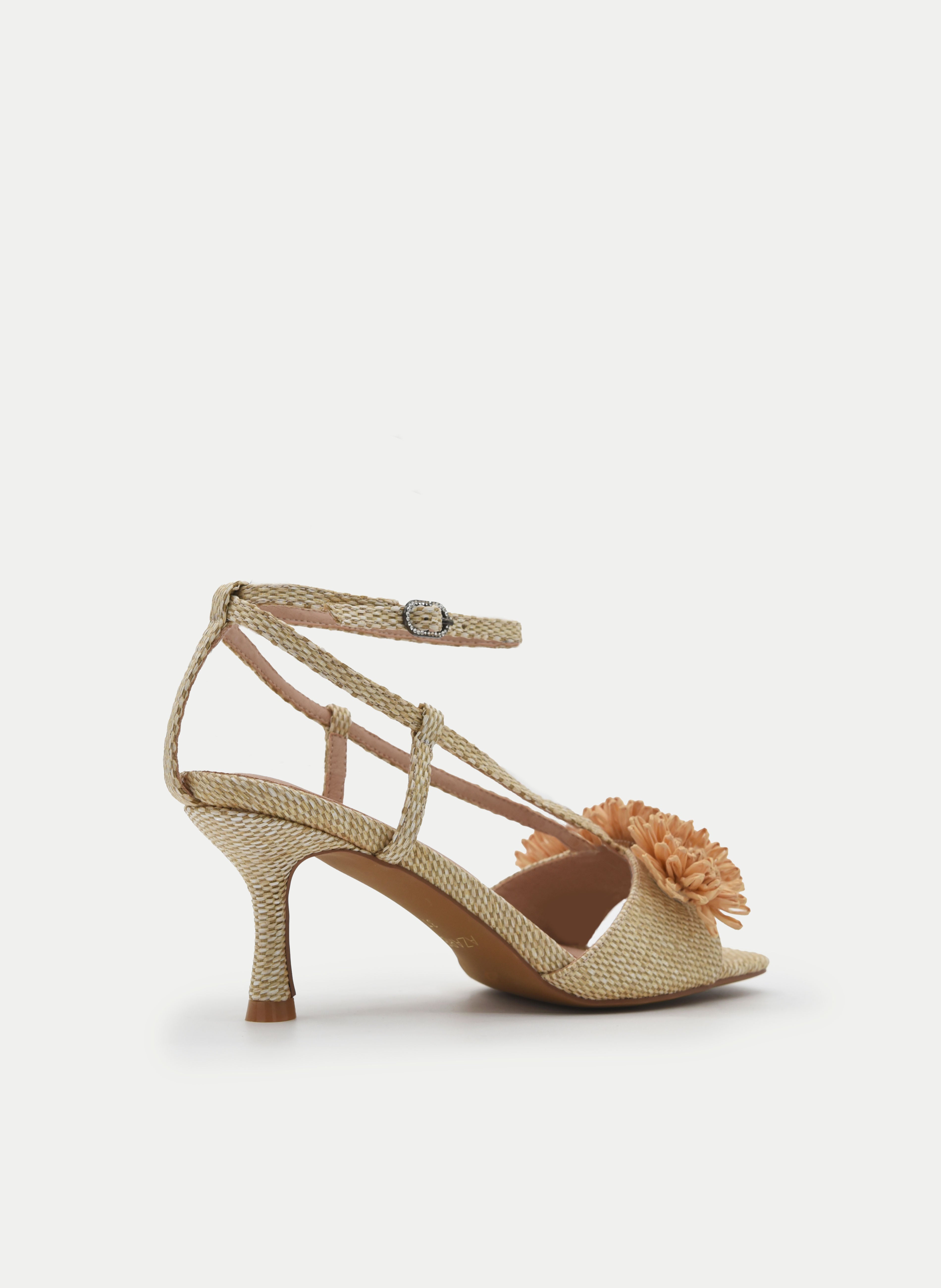NATURAL SANDALS MEDIUM HEEL FLOWER