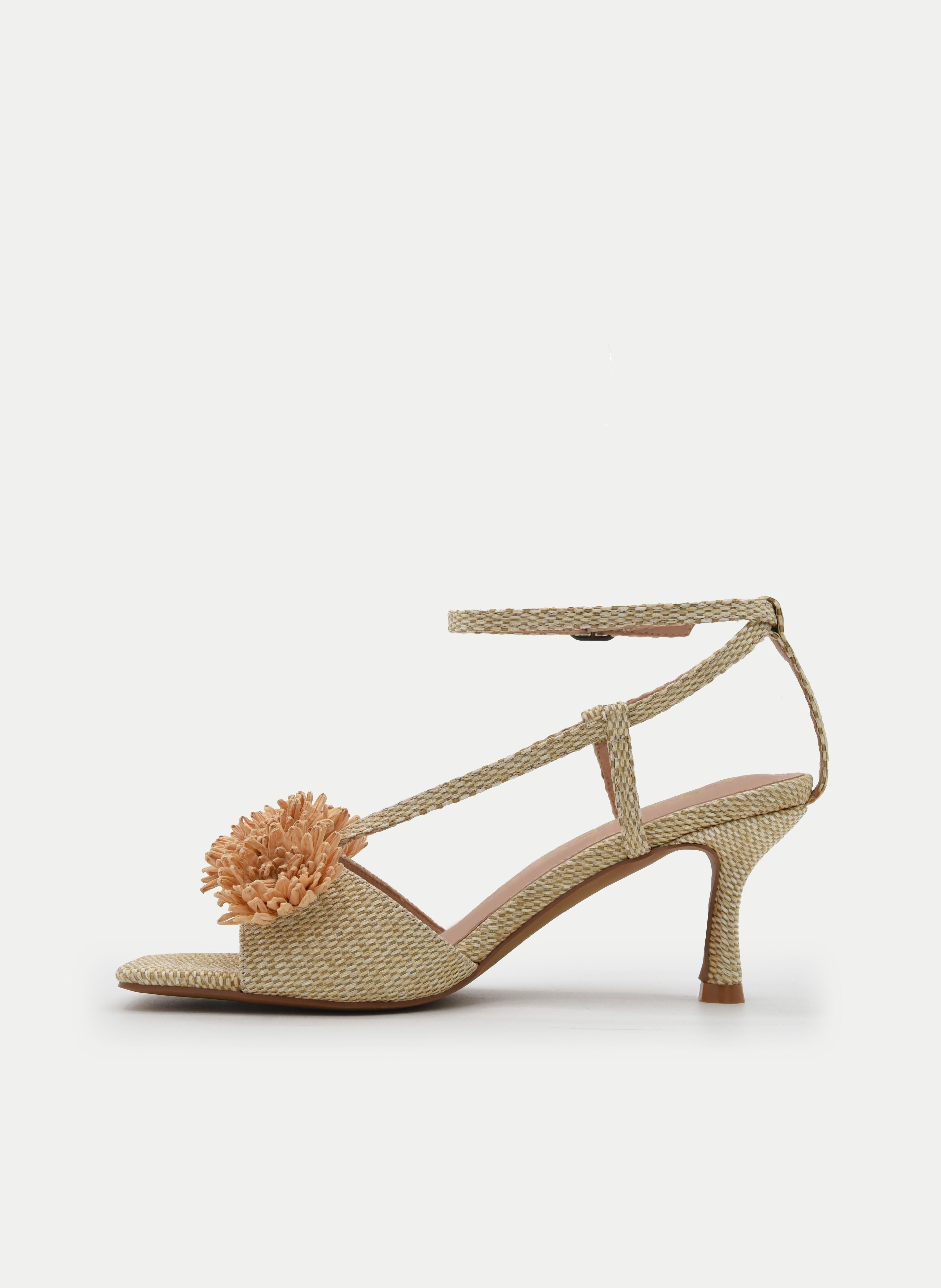 NATURAL SANDALS MEDIUM HEEL FLOWER
