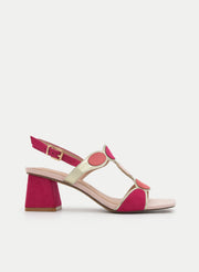 MULTI-COLORED PINK AND FUCHSIA BLOCK HEEL SANDAL
