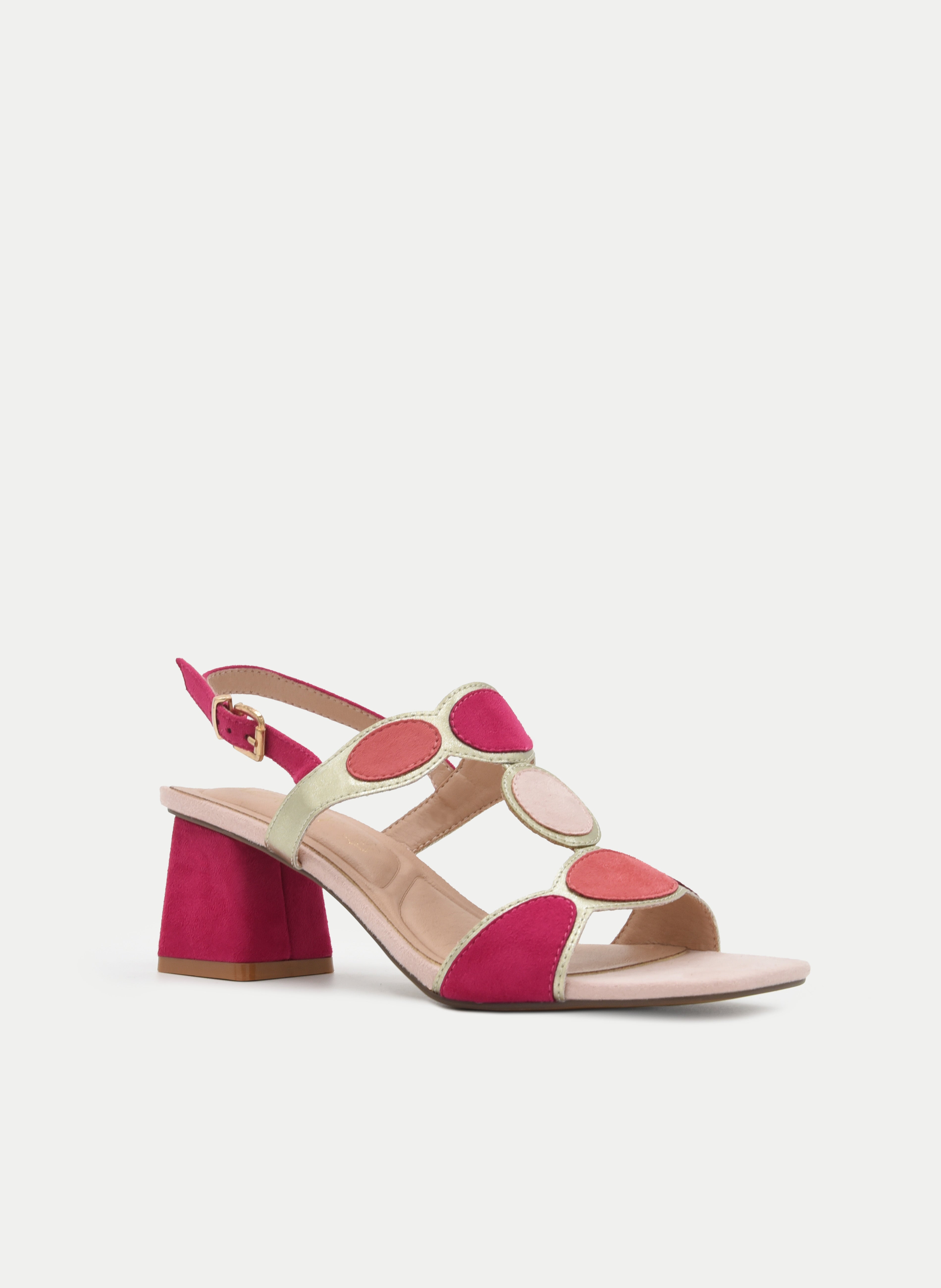 MULTI-COLORED PINK AND FUCHSIA BLOCK HEEL SANDAL