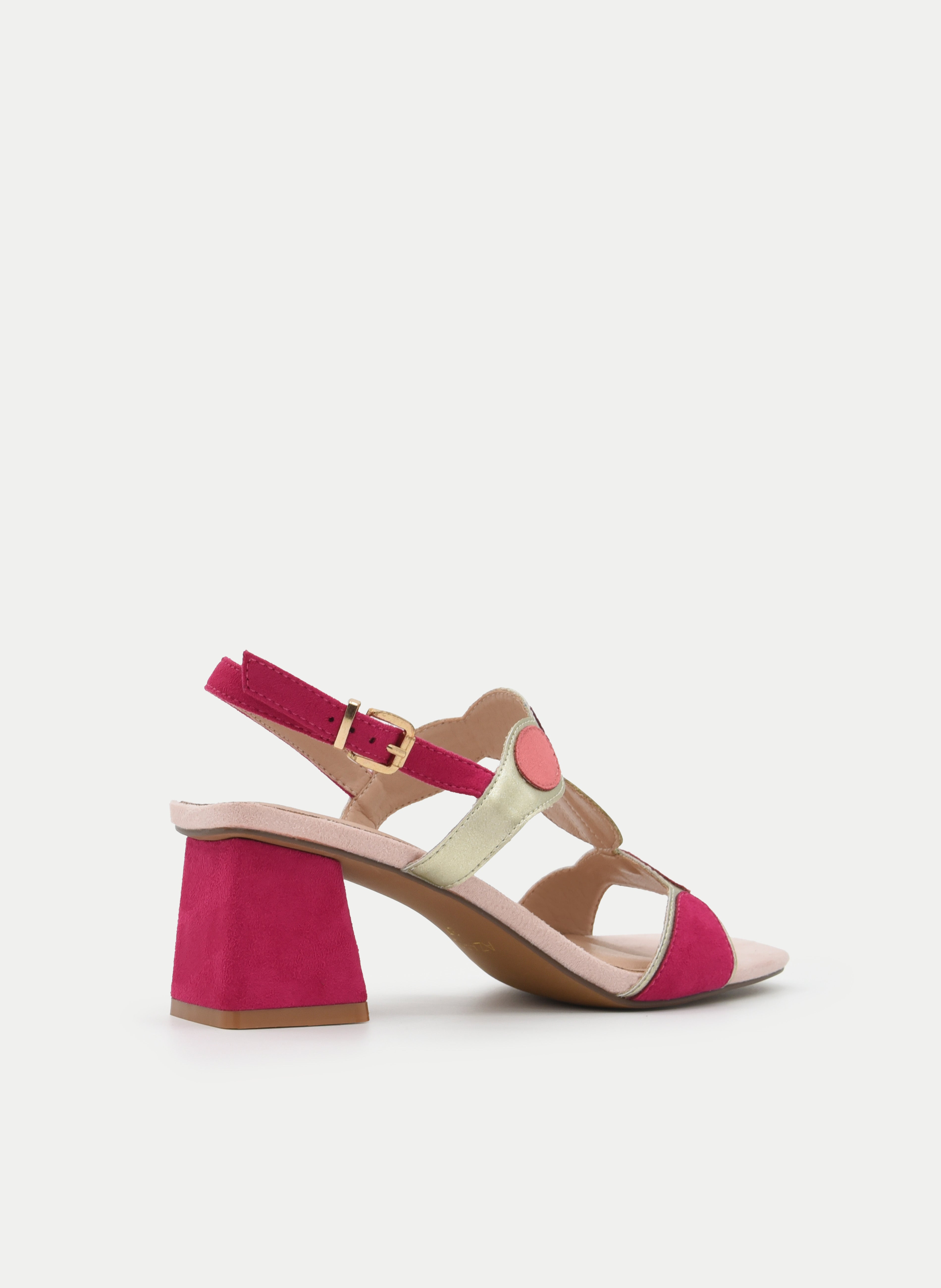 MULTI-COLORED PINK AND FUCHSIA BLOCK HEEL SANDAL