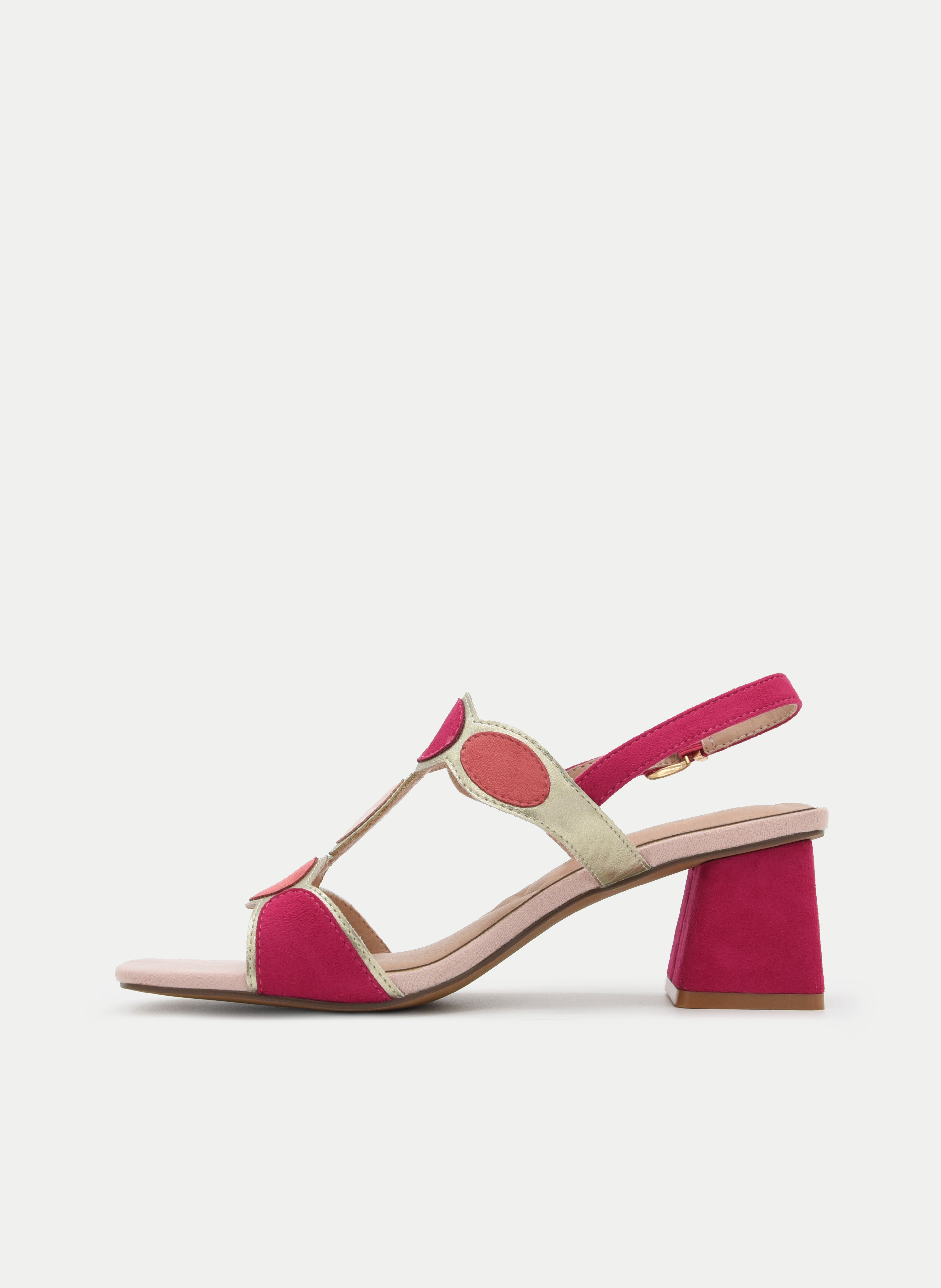 MULTI-COLORED PINK AND FUCHSIA BLOCK HEEL SANDAL
