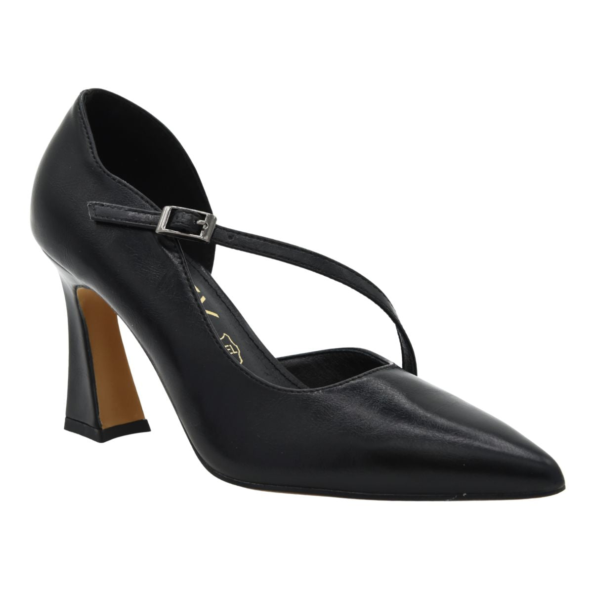 BLACK COURT SHOES WITH ANKLE STRAP AND BLOCK HEEL