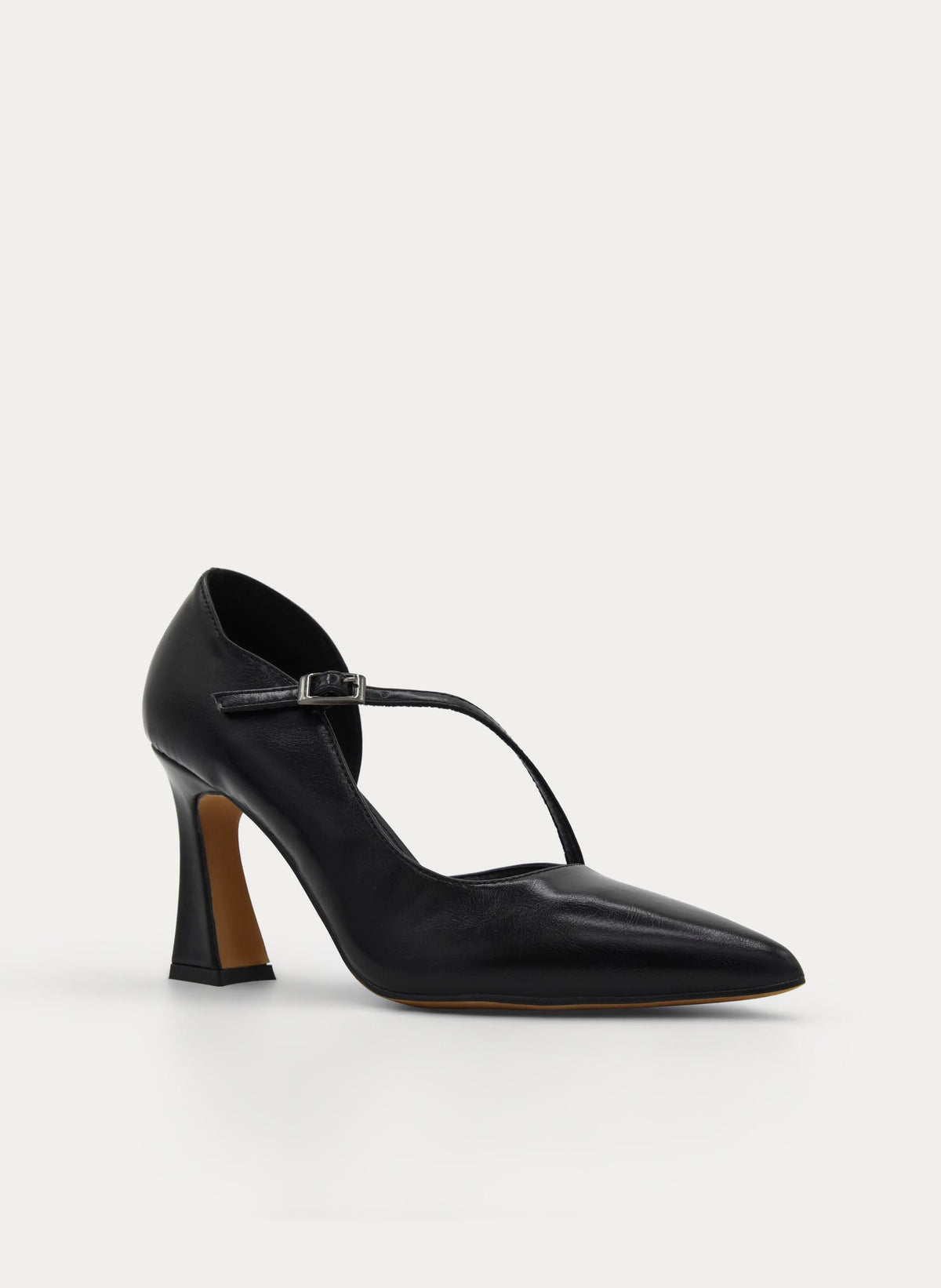 BLACK COURT SHOES WITH ANKLE STRAP AND BLOCK HEEL