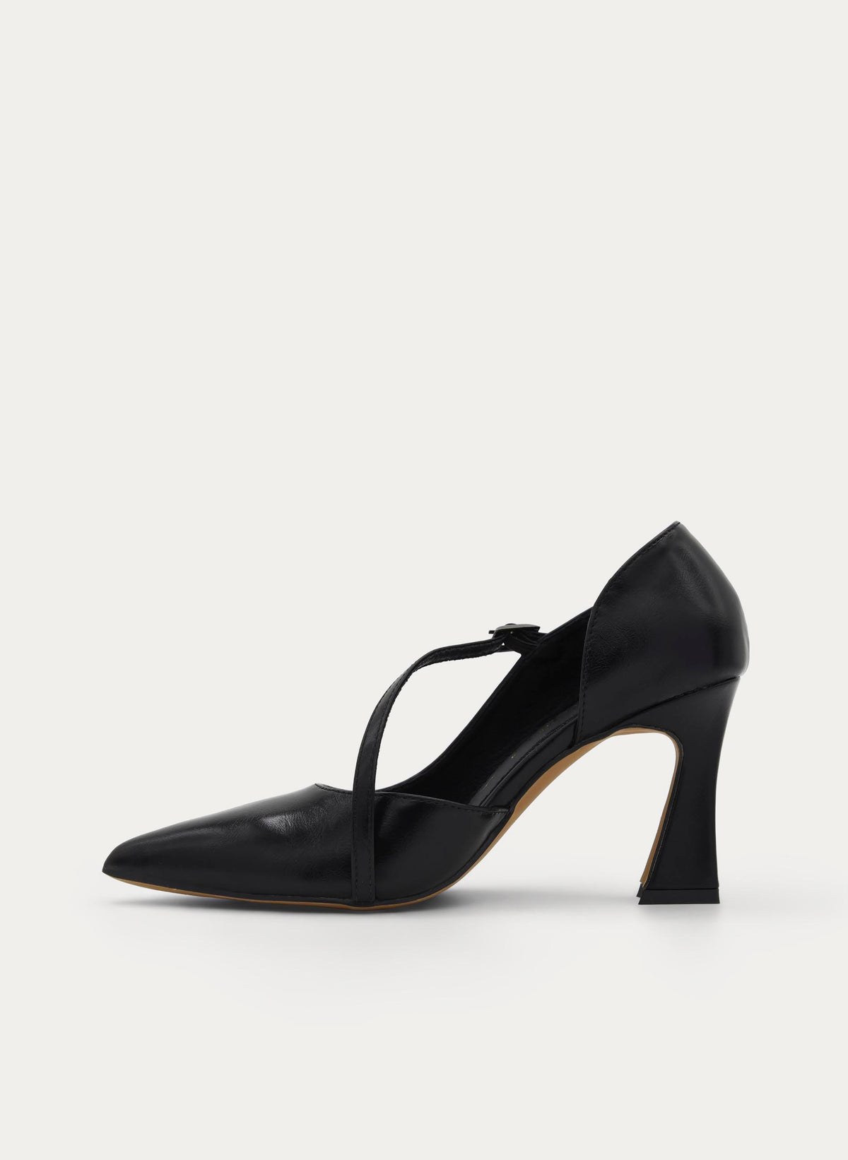 BLACK COURT SHOES WITH ANKLE STRAP AND BLOCK HEEL