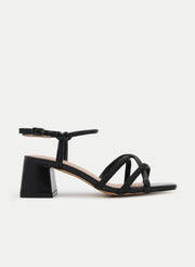 BLACK BLOCK HEEL SHINY STRAP SANDAL