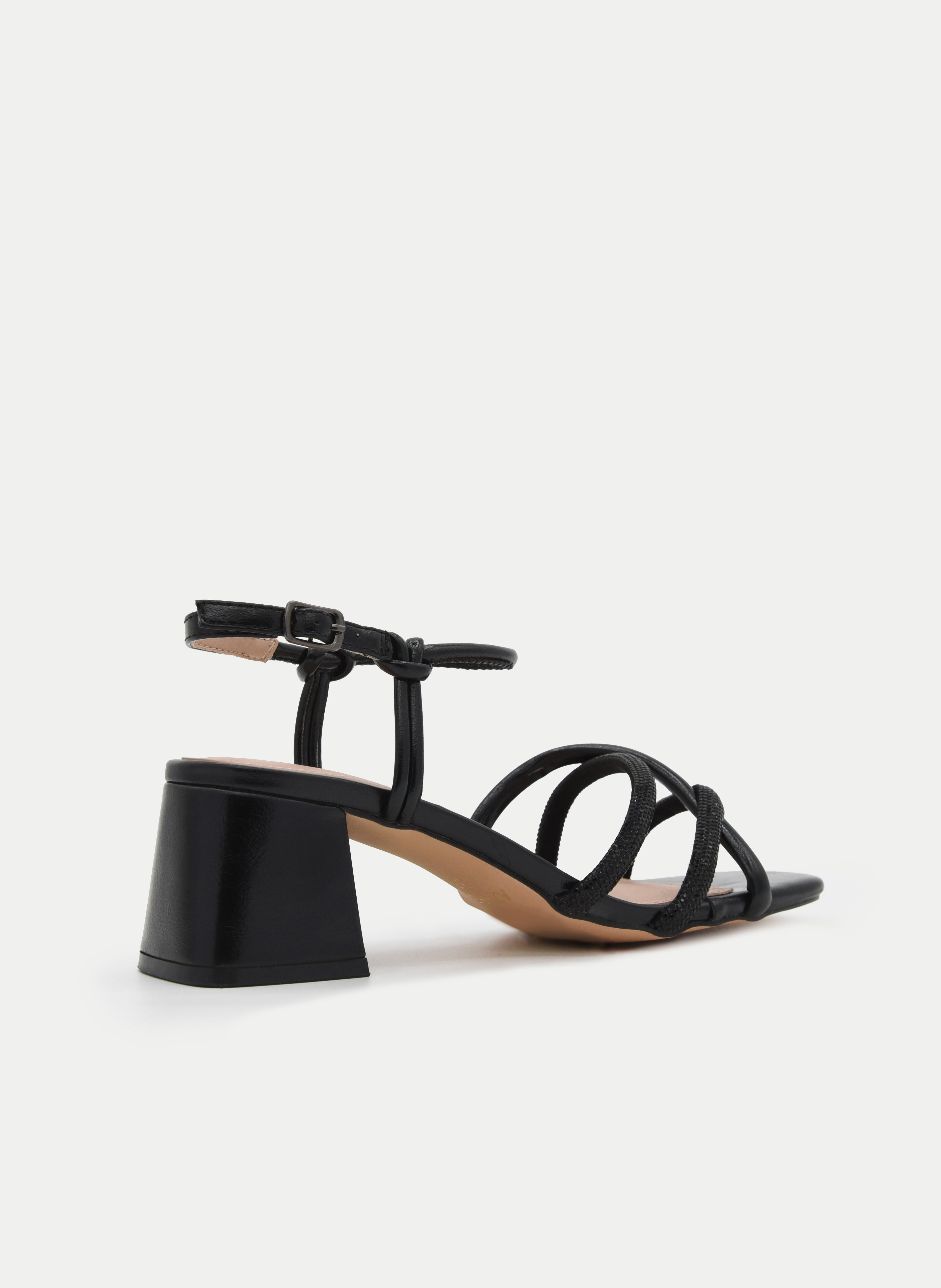 BLACK BLOCK HEEL SHINY STRAP SANDAL