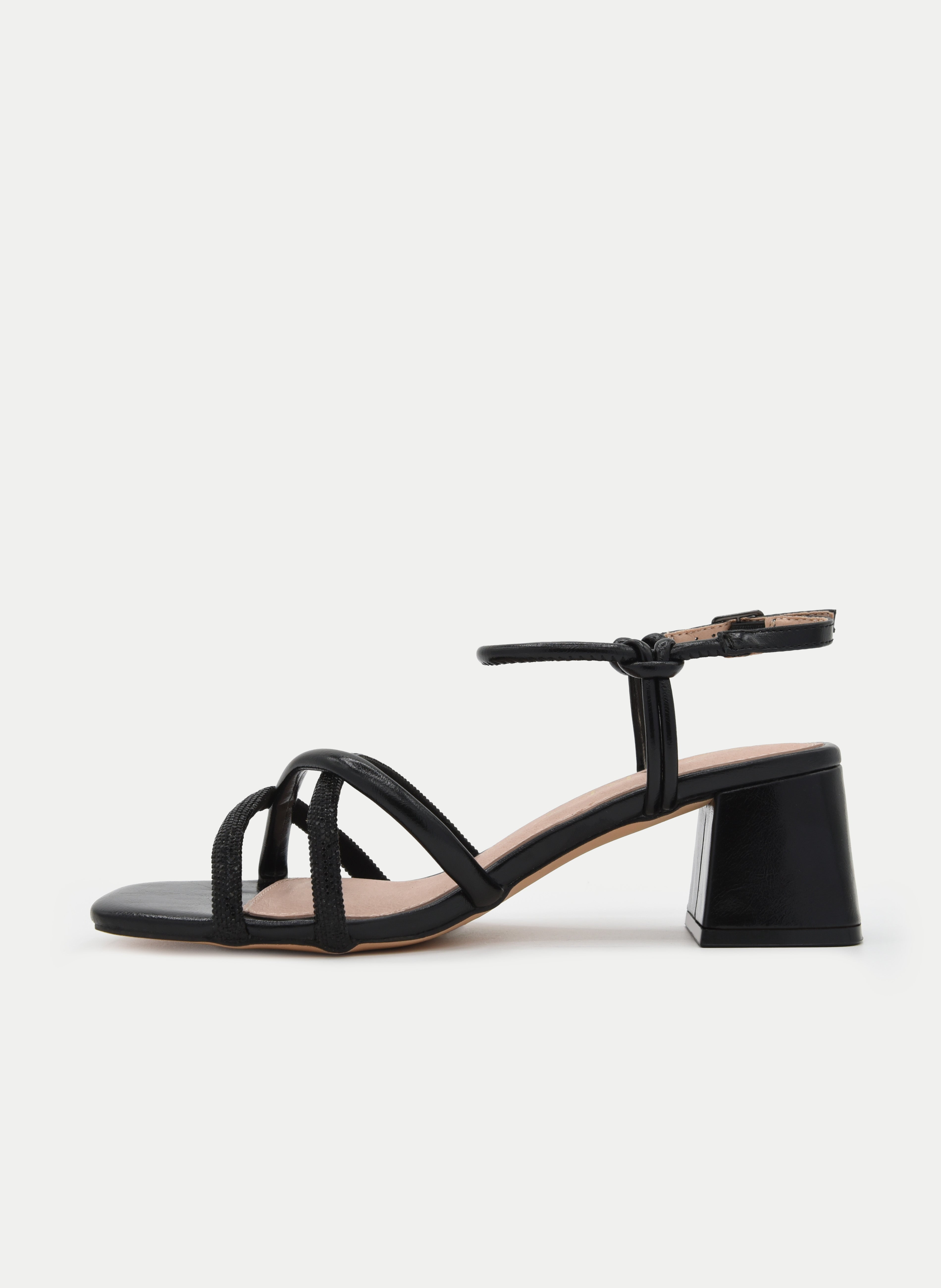 BLACK BLOCK HEEL SHINY STRAP SANDAL