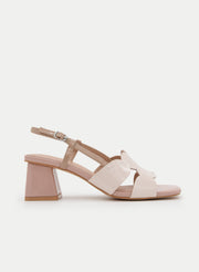 NUDE SANDALS WITH GEOMETRIC PINK HEEL