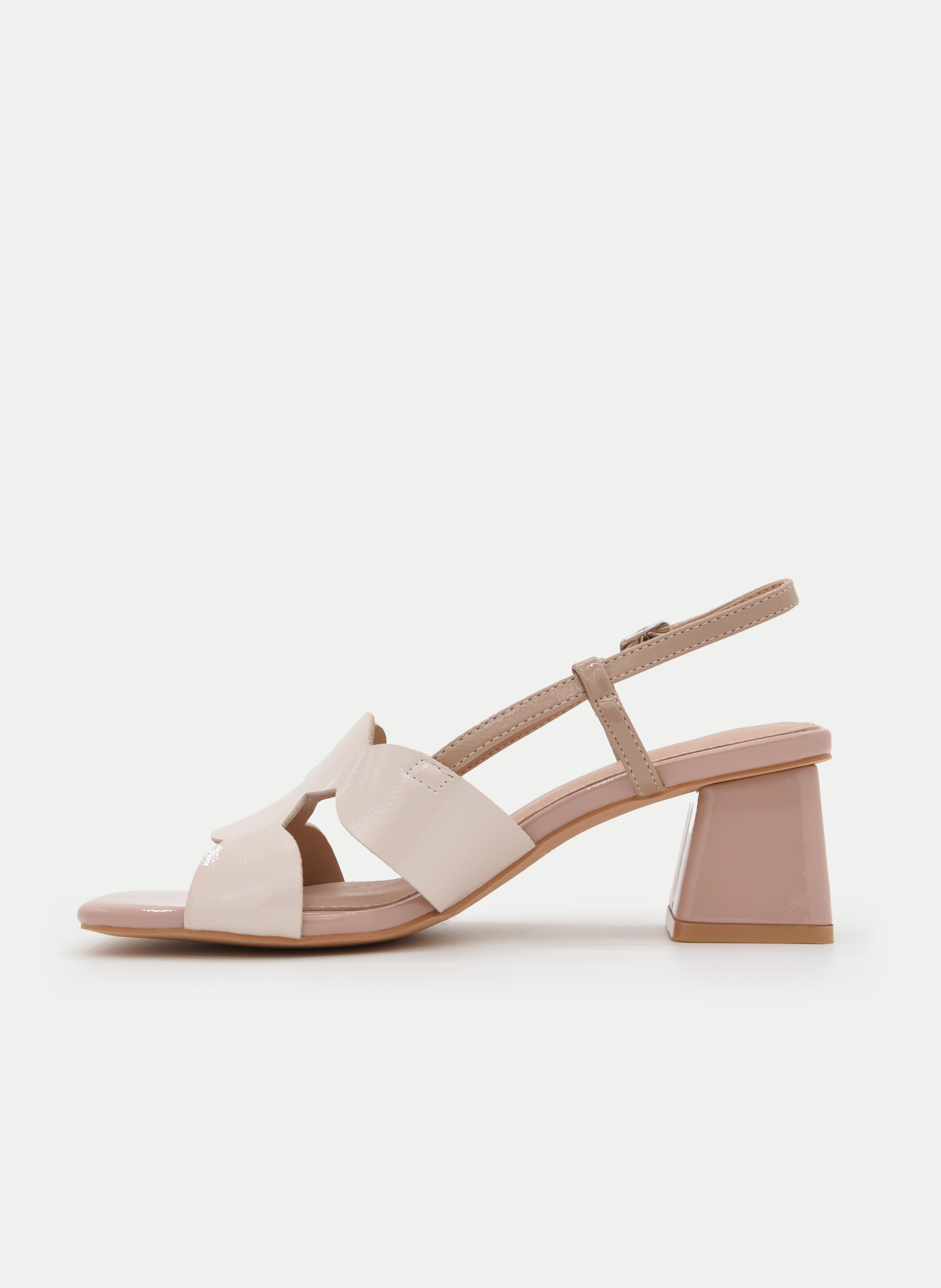 NUDE SANDALS WITH GEOMETRIC PINK HEEL