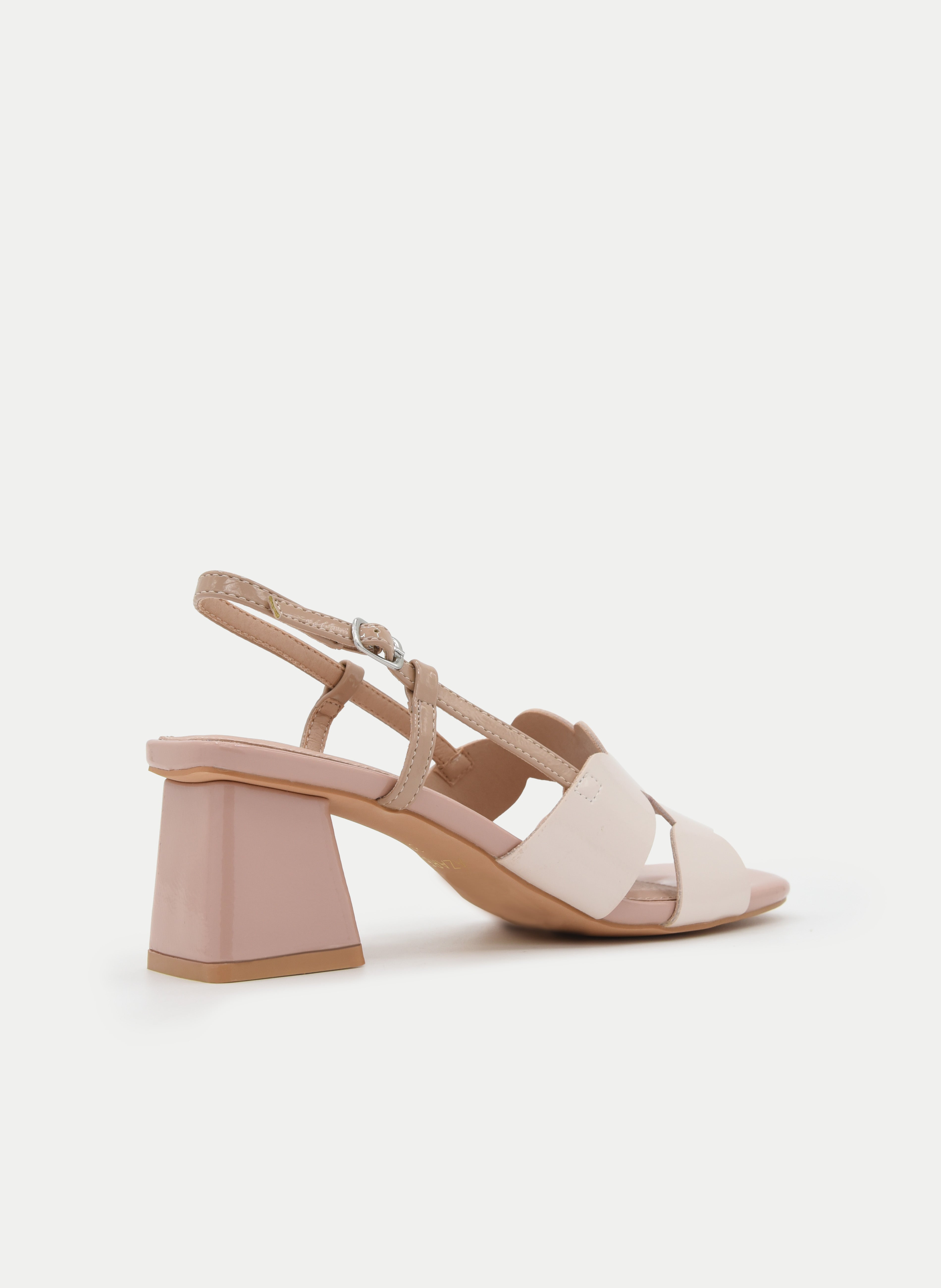 NUDE SANDALS WITH GEOMETRIC PINK HEEL