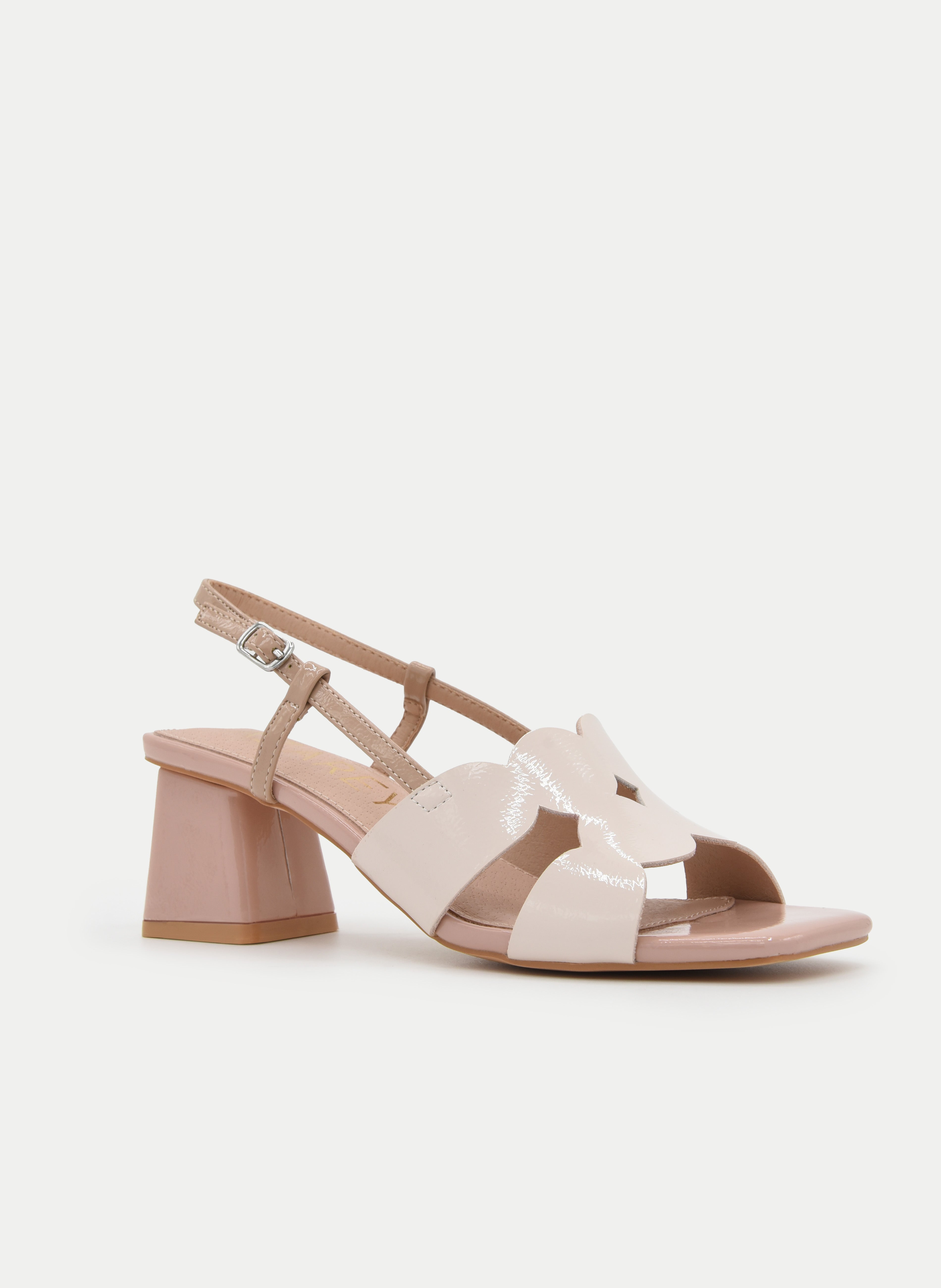 NUDE SANDALS WITH GEOMETRIC PINK HEEL
