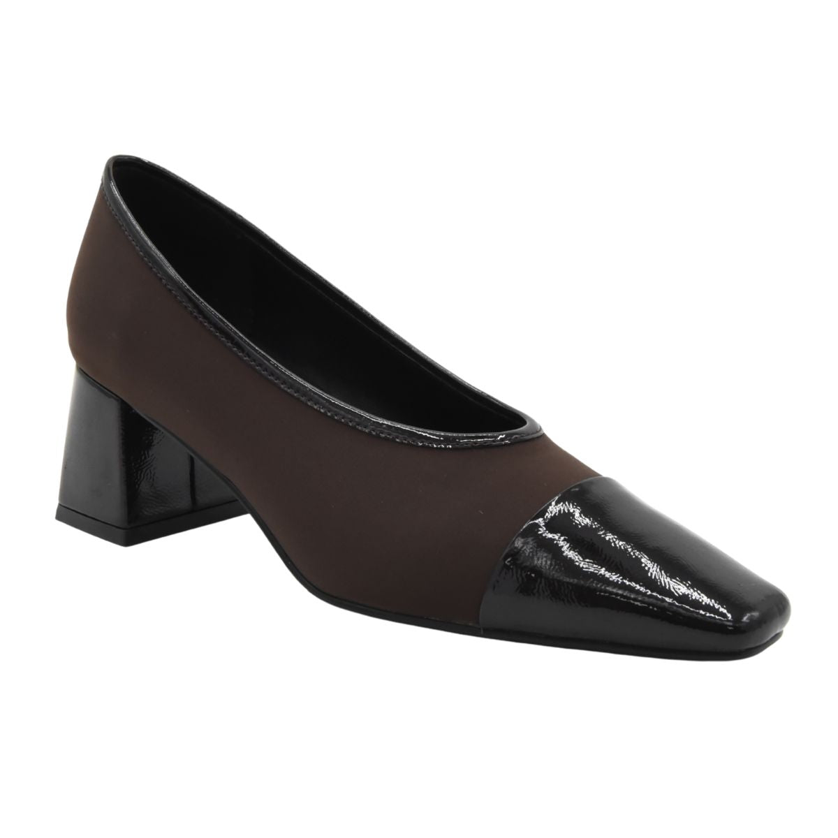 BROWN PUMPS MEDIUM HEEL POINTED TOE PATENT LEATHER ELEGANT