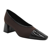 BROWN PUMPS MEDIUM HEEL POINTED TOE PATENT LEATHER ELEGANT