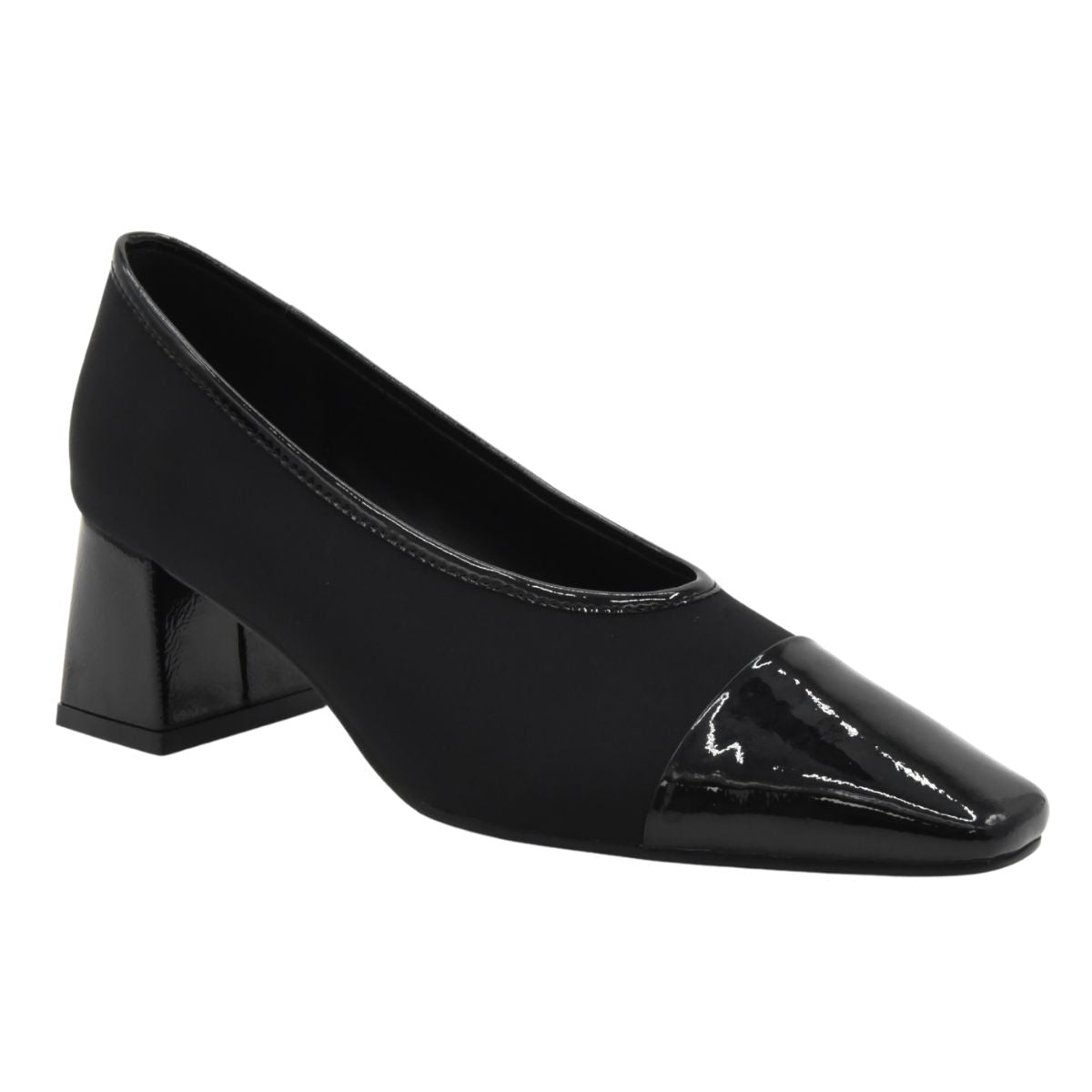 ELEGANT BLACK PATENT LEATHER MEDIUM HEEL POINTED PUMP