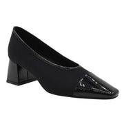 ELEGANT BLACK PATENT LEATHER MEDIUM HEEL POINTED PUMP