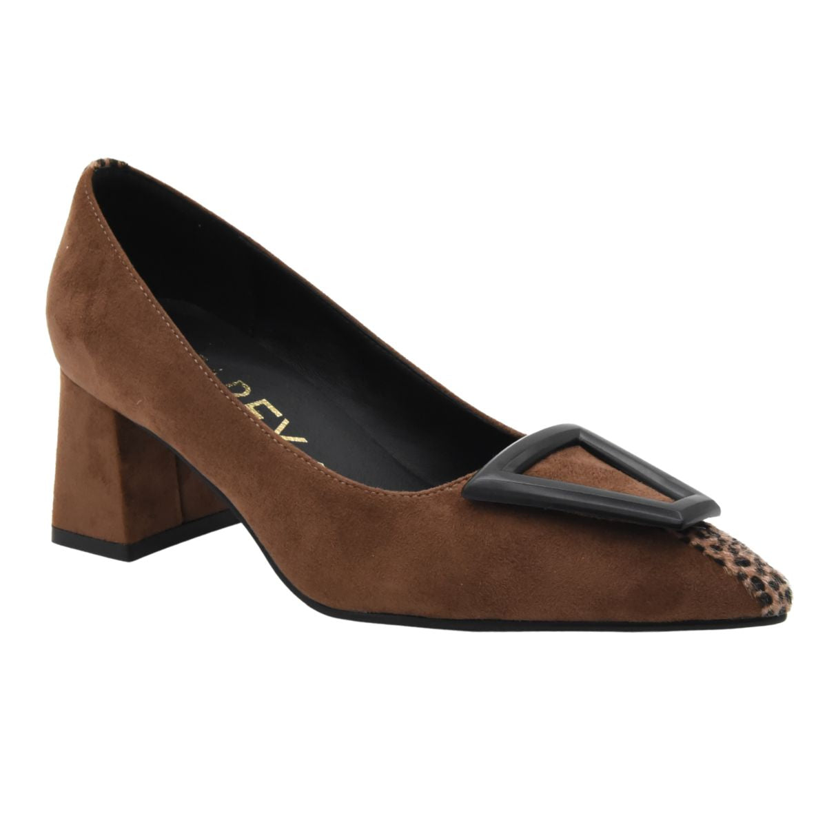 TAUPE WIDE HEEL PUMP WITH BUCKLE DETAIL