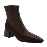 BROWN ANKLE BOOT WIDE HEEL PATENT LEATHER TOE