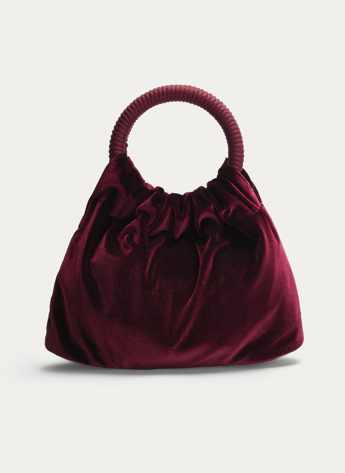 BURGUNDY VELVET PARTY BAG WITH GATHERED HANDLE