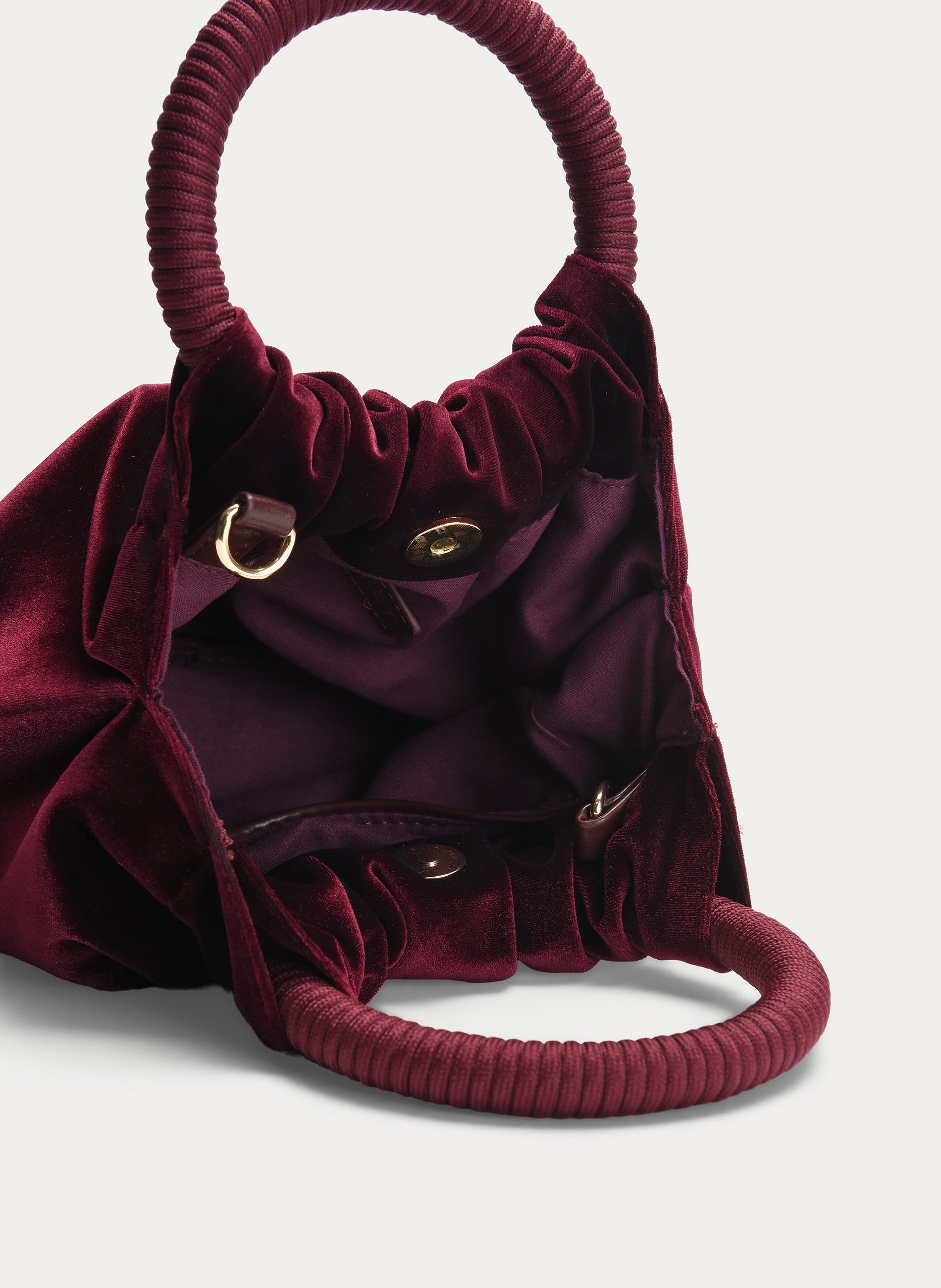 BURGUNDY VELVET PARTY BAG WITH GATHERED HANDLE