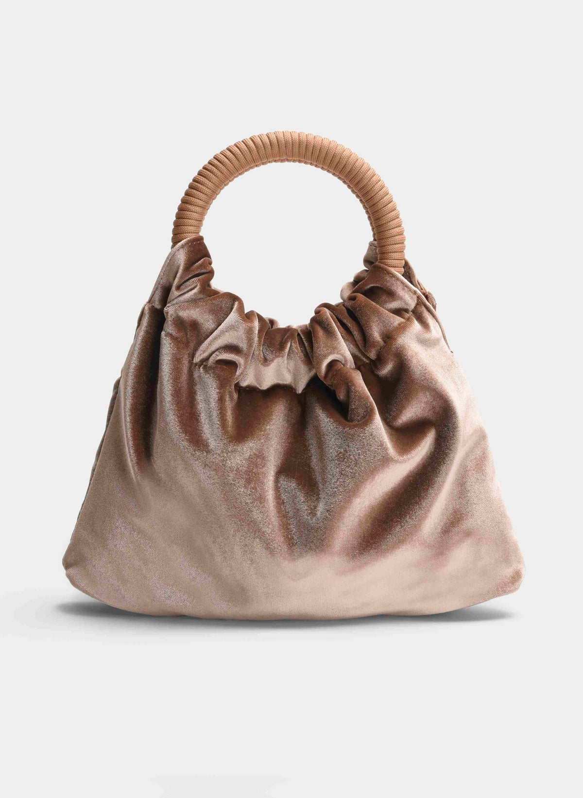 TAUPE VELVET GATHERED HANDLE PARTY BAG