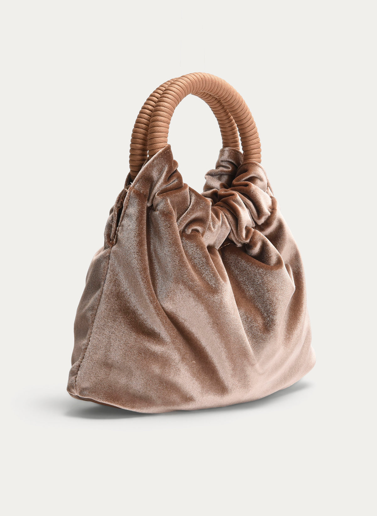 TAUPE VELVET GATHERED HANDLE PARTY BAG