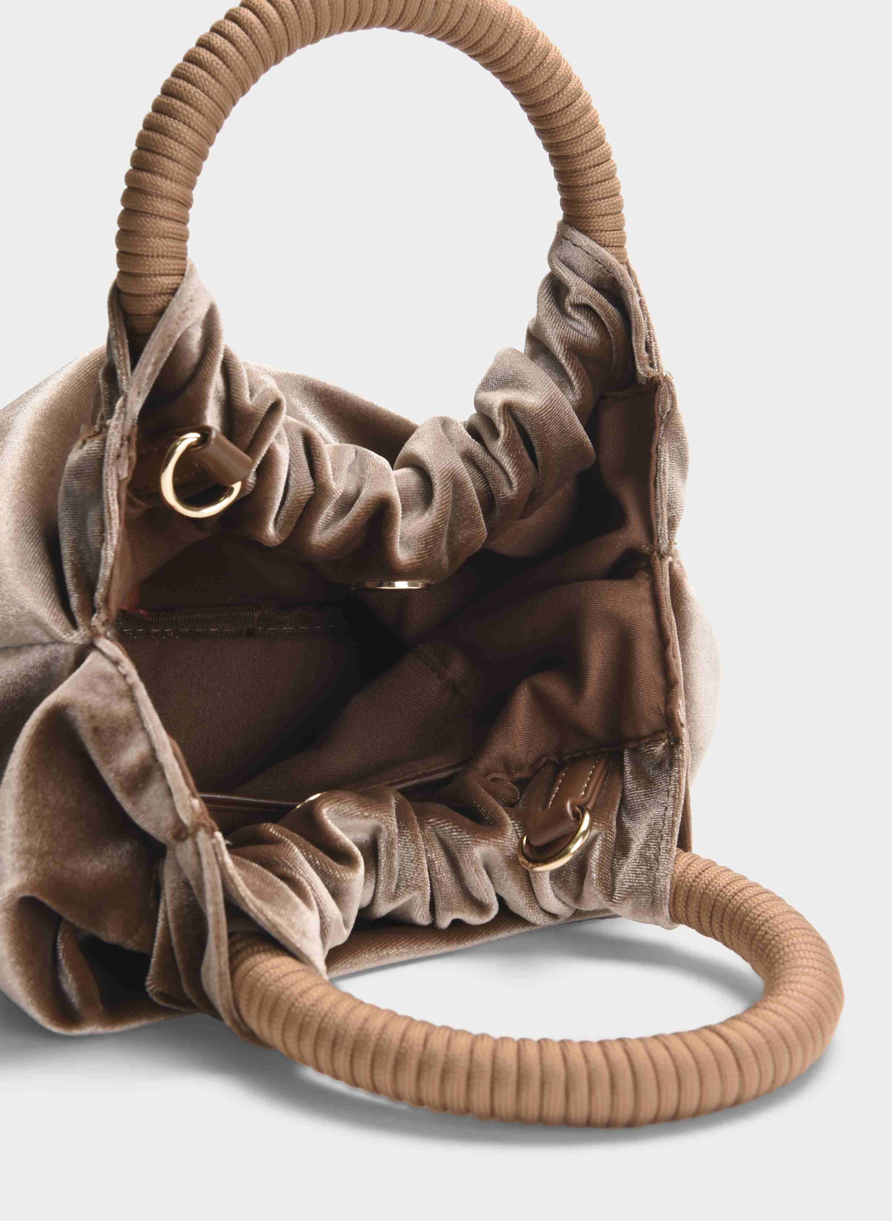 TAUPE VELVET GATHERED HANDLE PARTY BAG