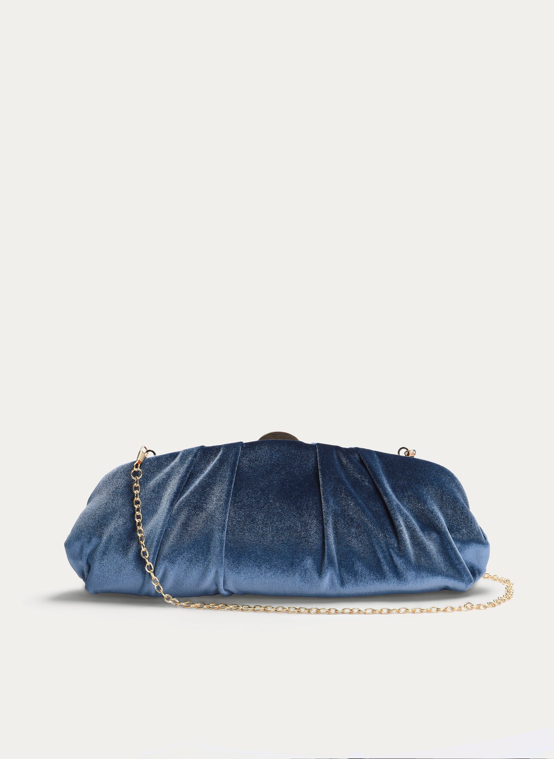 CLUTCH AZUL DE TERCIOPELO FRUNCIDO FIESTA CADENA