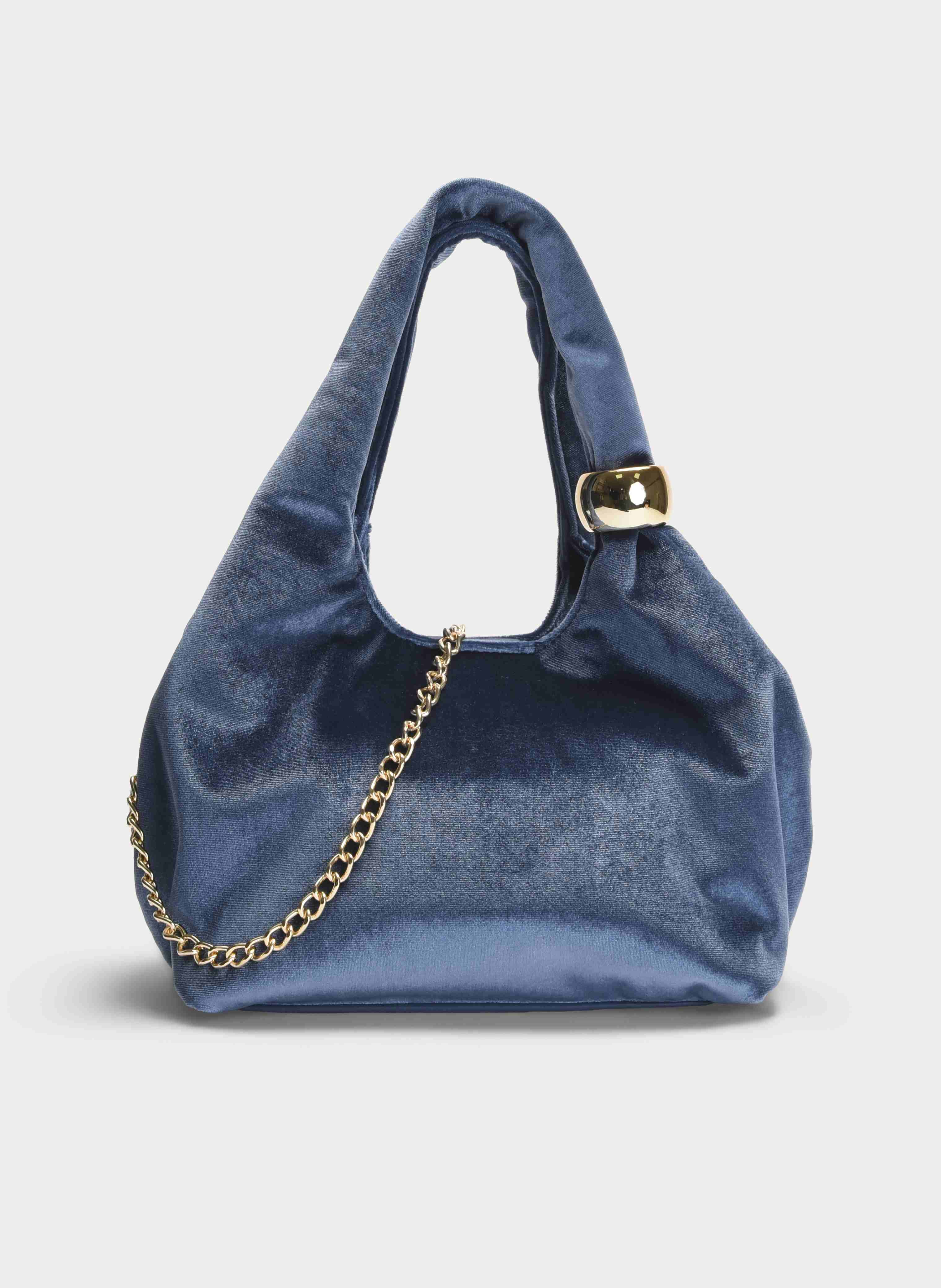 GRAY VELVET SHOULDER CHAIN PARTY BAG