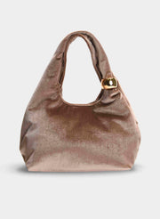 TAUPE VELVET PARTY BAG RIGID HANDLE CHAIN