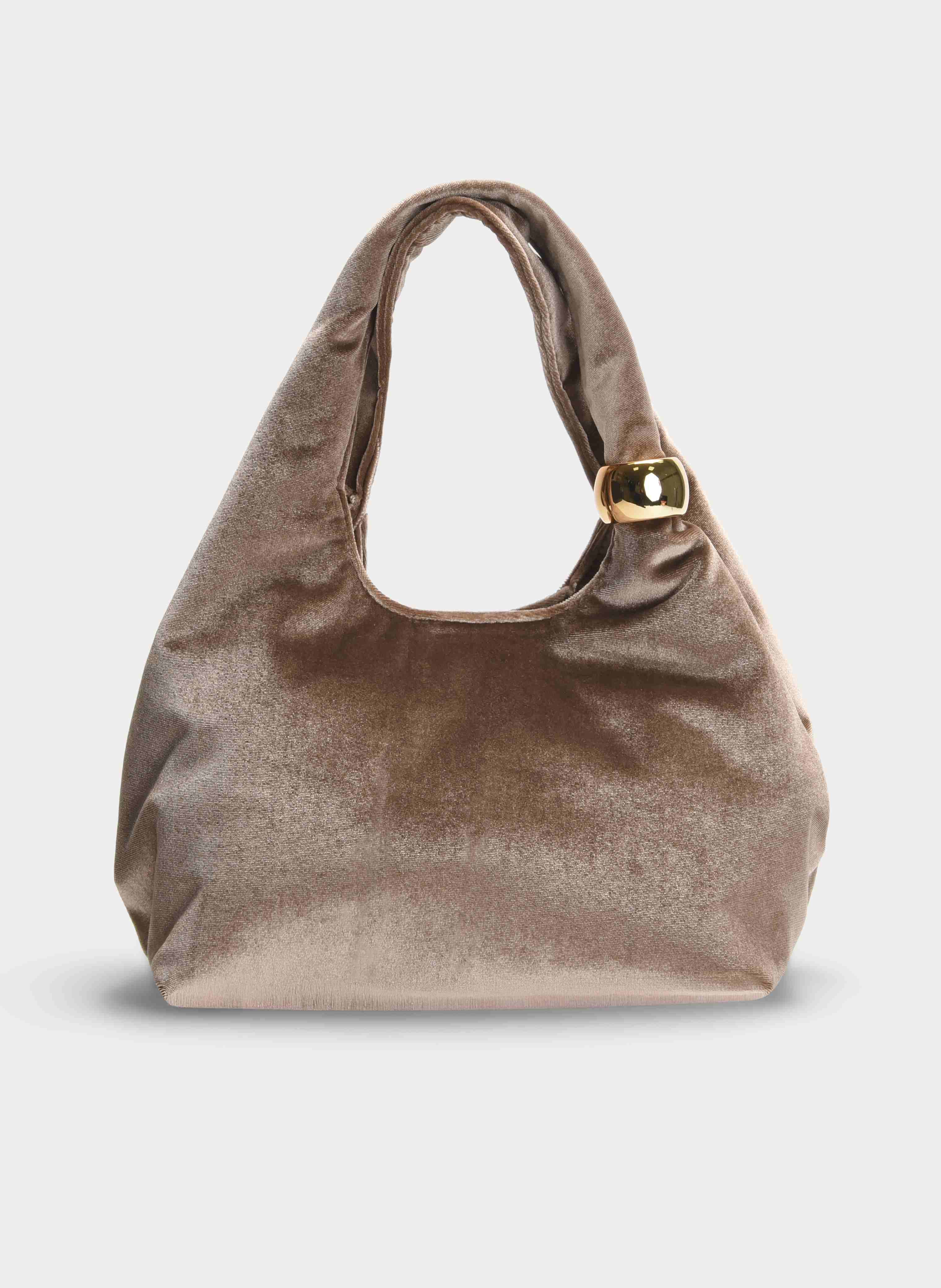 TAUPE VELVET PARTY BAG RIGID HANDLE CHAIN
