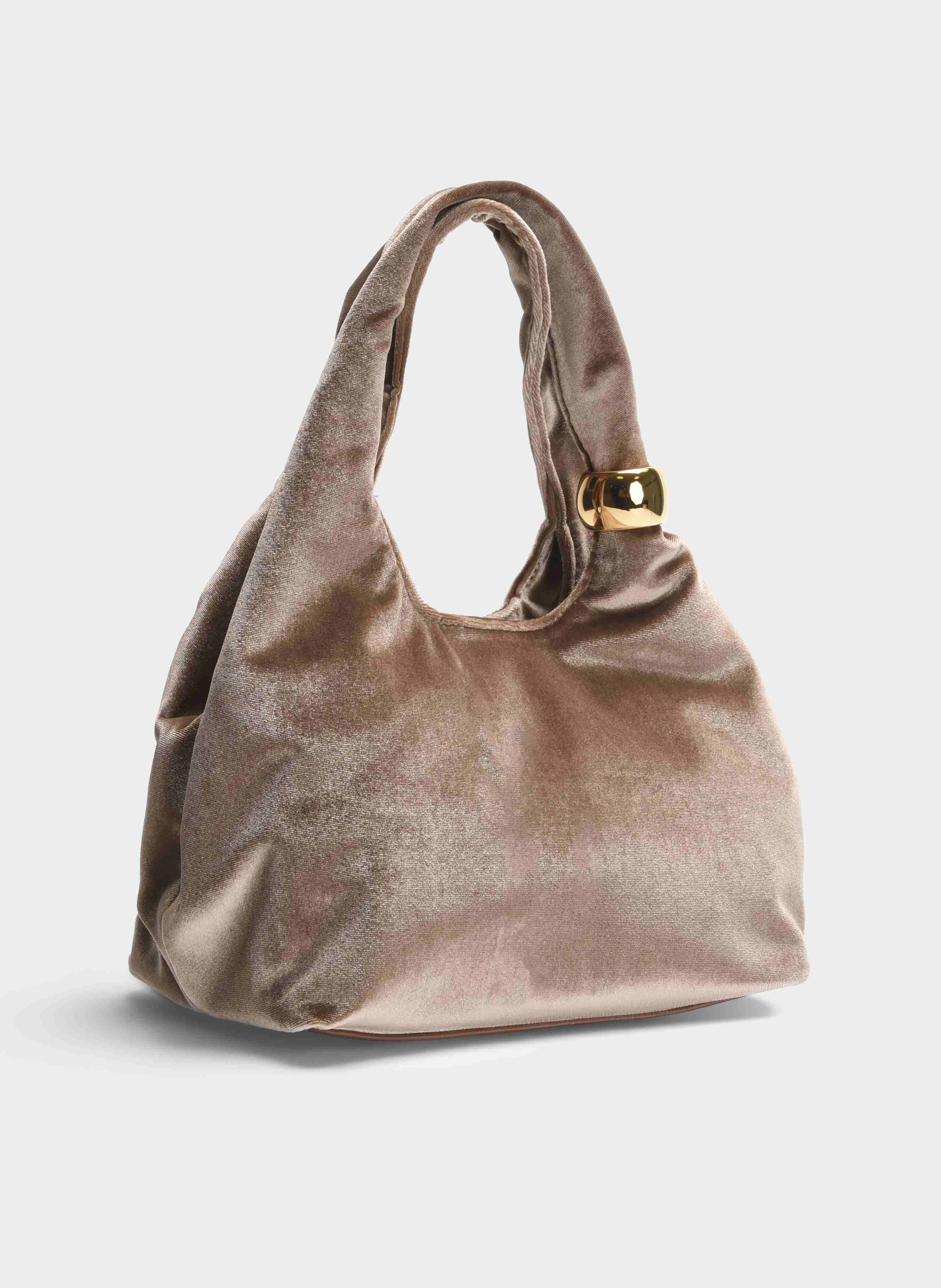 TAUPE VELVET PARTY BAG RIGID HANDLE CHAIN