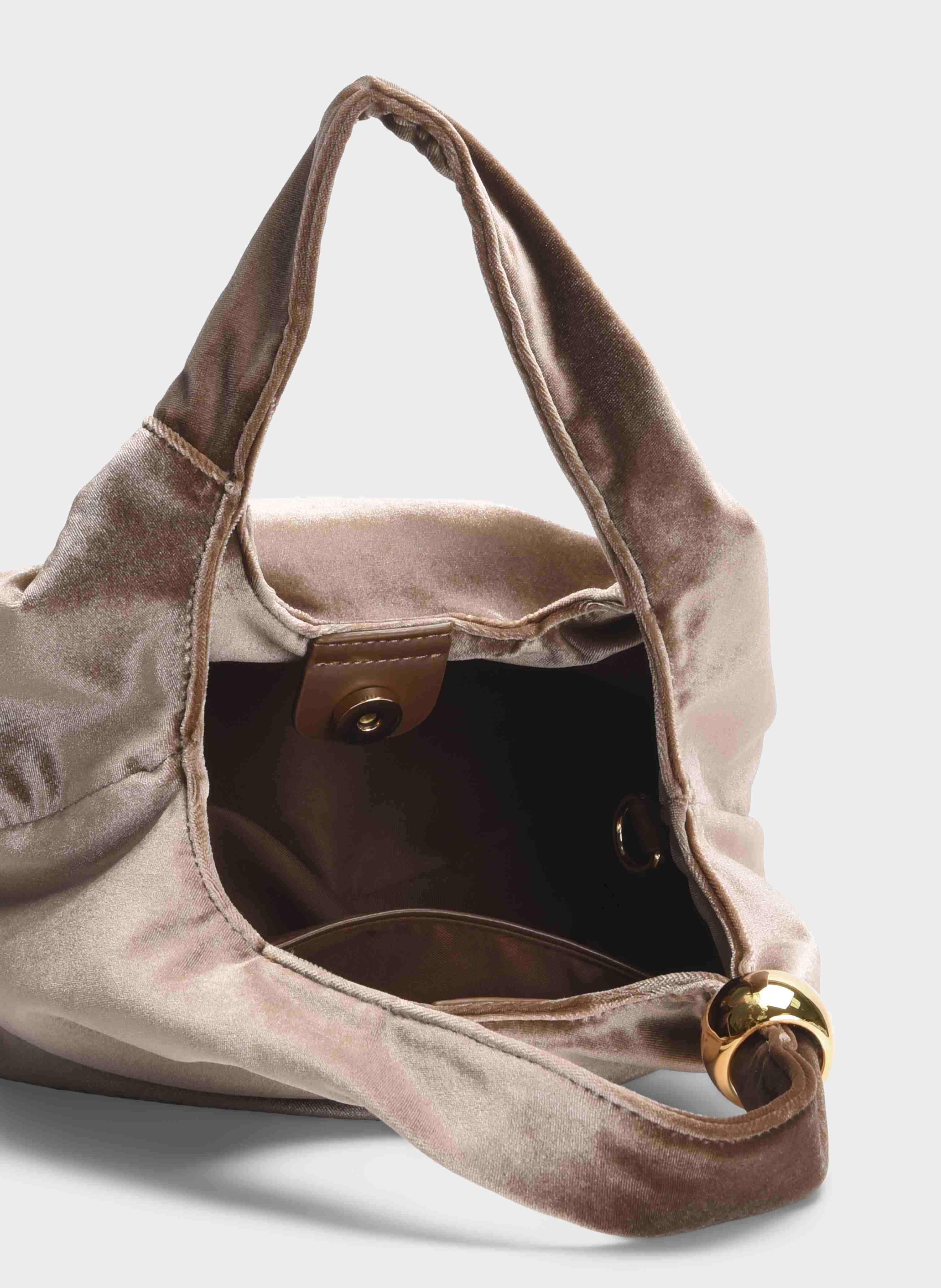 TAUPE VELVET PARTY BAG RIGID HANDLE CHAIN