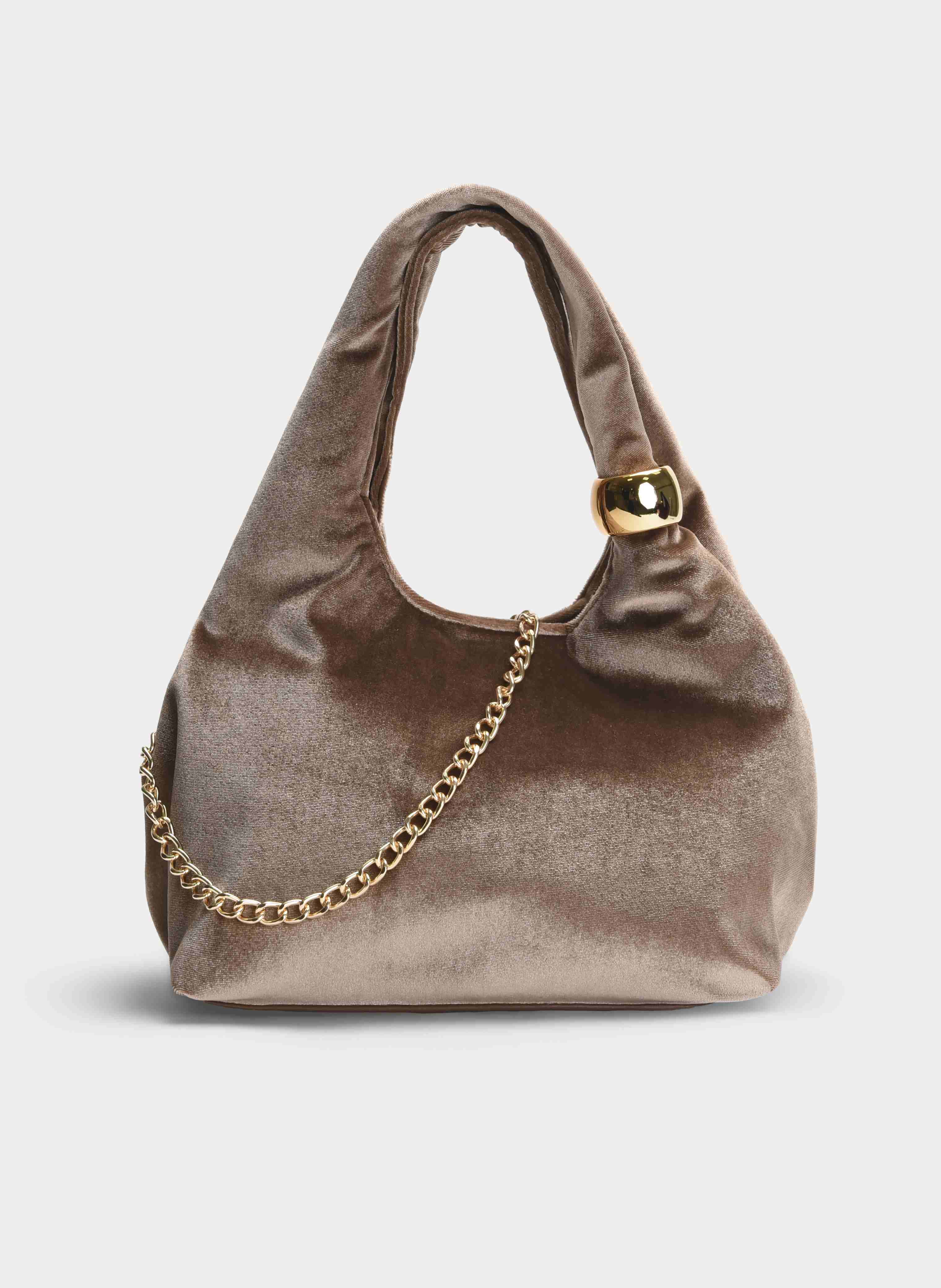 TAUPE VELVET PARTY BAG RIGID HANDLE CHAIN