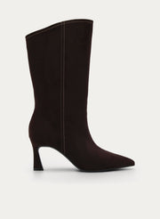 HIGH BOOT BURGUNDY SUEDE THIN HEEL ZIP